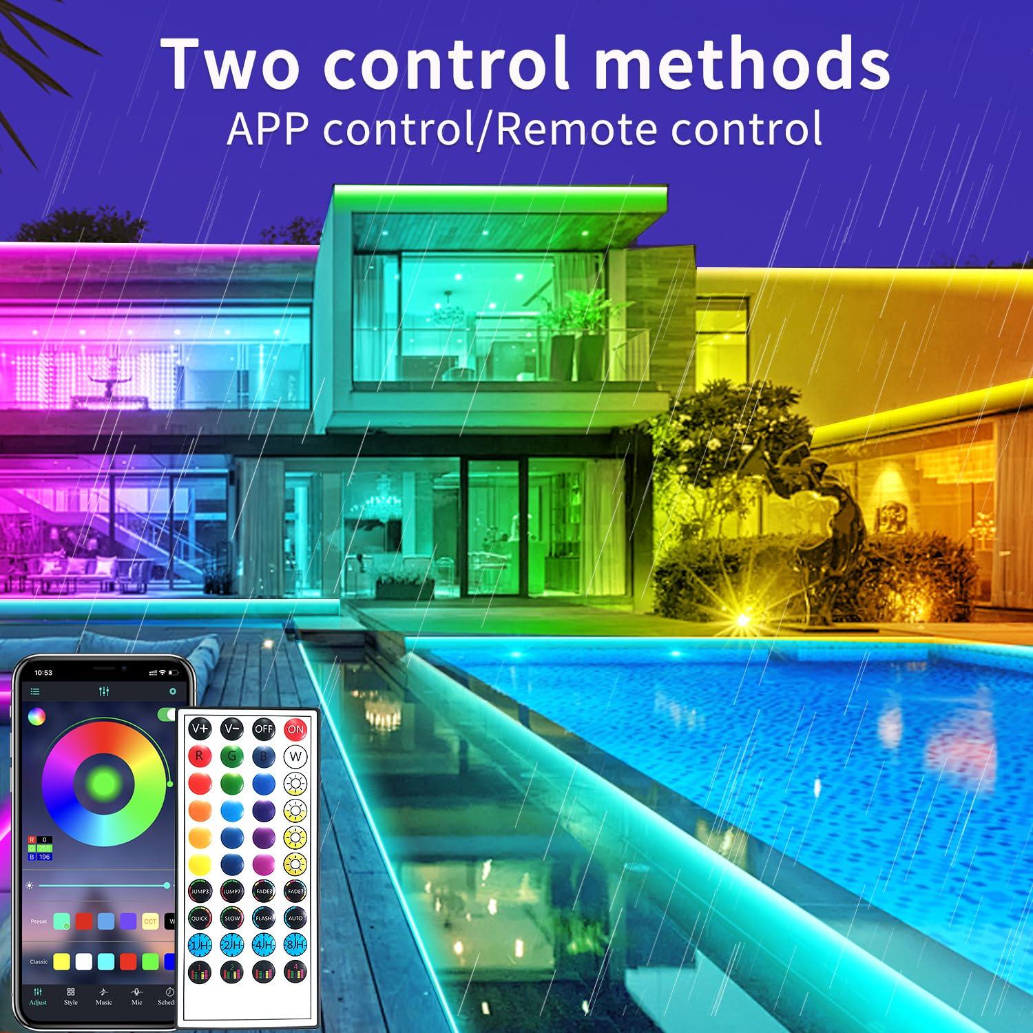 vimeepro 400ft Outdoor Waterproof Led Strip Light,IP68 Waterproof Led RGB Light with IR Remote&App Control,Music Sync and Color Changing LED Rope Light for Bedroom,Roof,Pool,Balcony（2 Rolls of 200ft） - Image 2