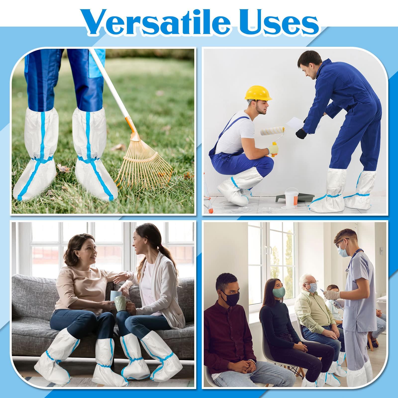 Heentan 16 Pieces Disposable Boot and Shoe Covers Plastic Long Boot Covers Waterproof Rain Shoe for Men and Women, White - Image 7