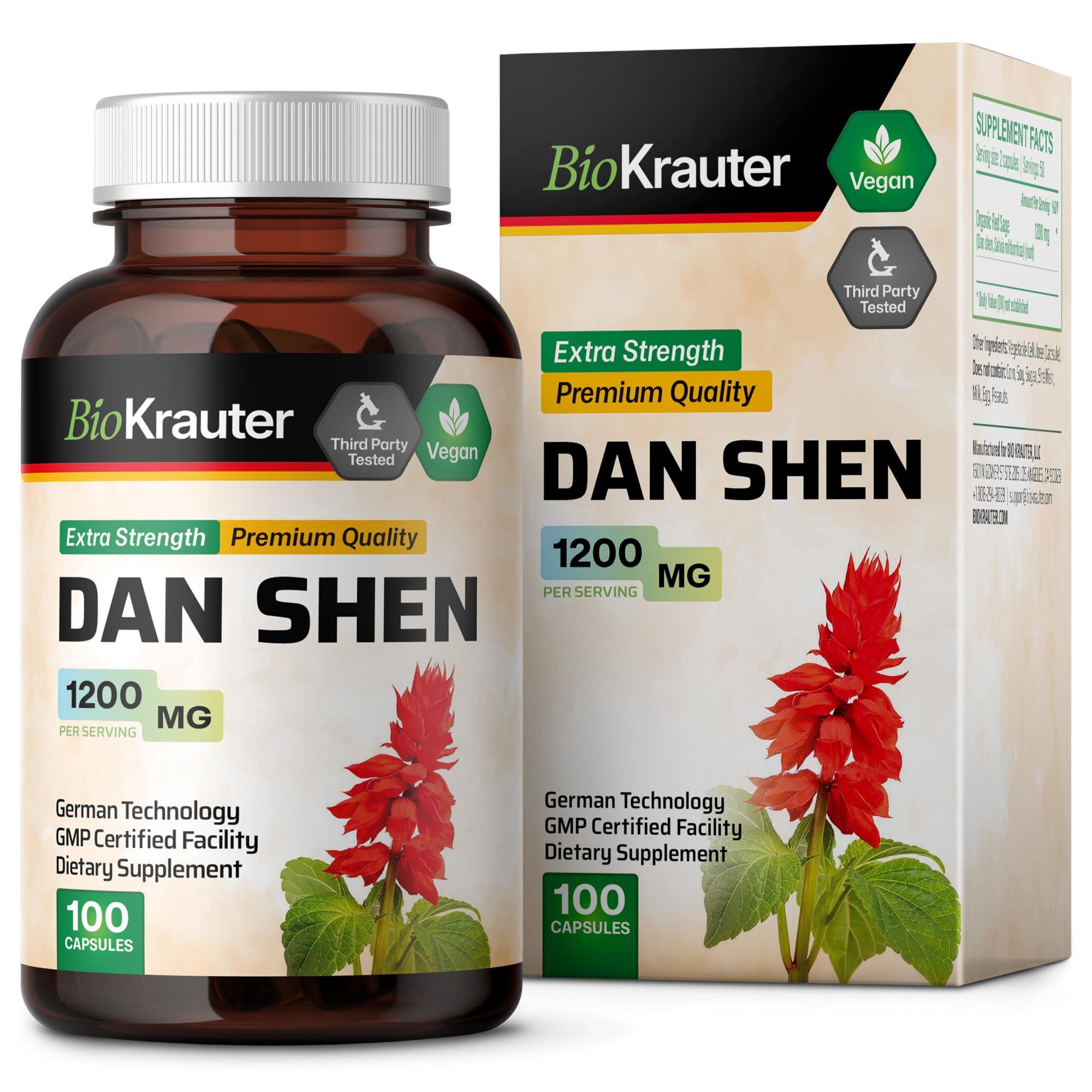 BIO KRAUTER Dan Shen Root Capsules - 1200 mg Strength - 100 Red Sage Caps - Antioxidant Source - Salvia Miltiorrhiza Root - Vegan - Image 8