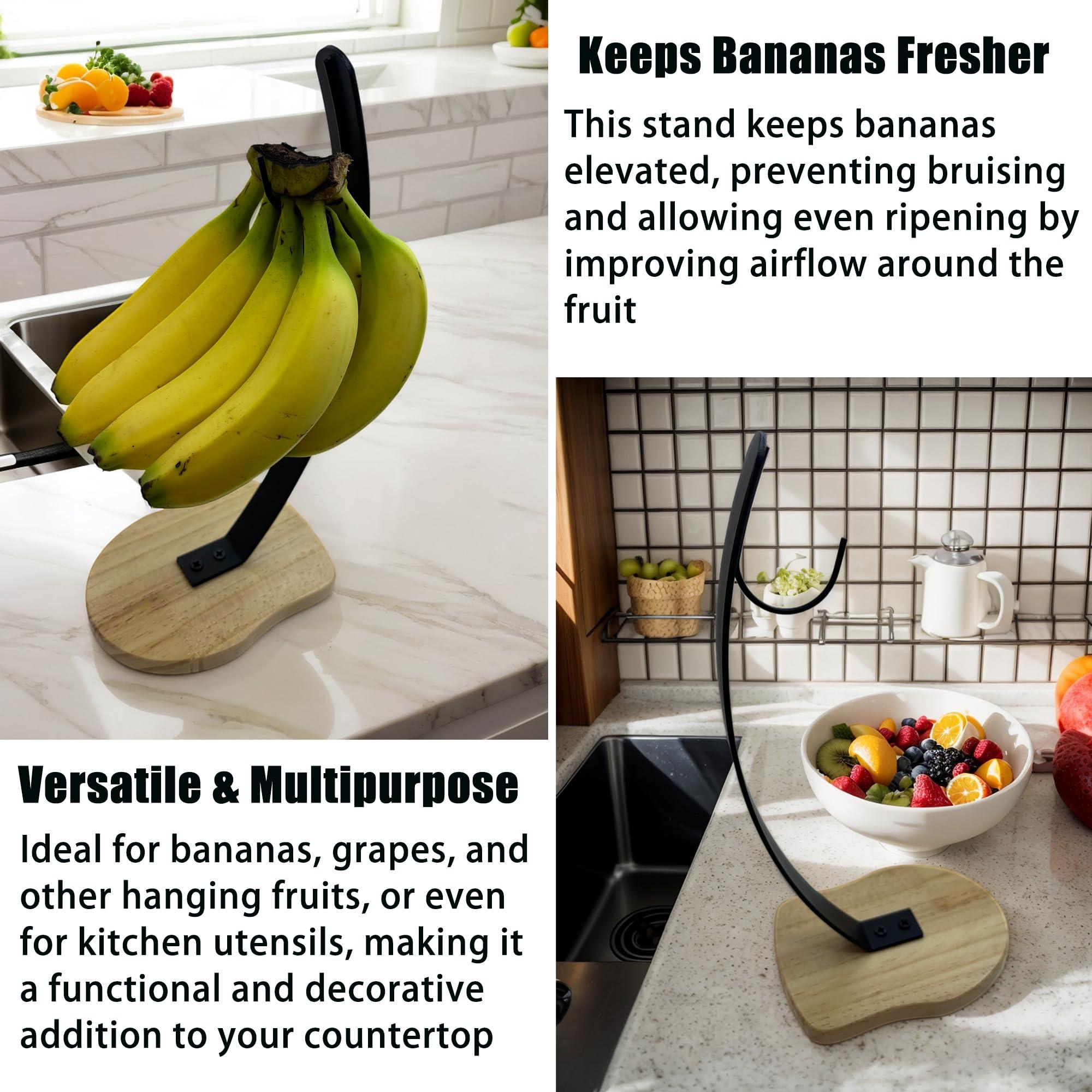 Premium Banana Holder Stand with Unique Wooden Base & Sturdy Metal Hook – Stylish Banana Hanger for Fresh Fruit/White Elegant Gift for Adult/stocking stuffers for Men/Women - Image 3