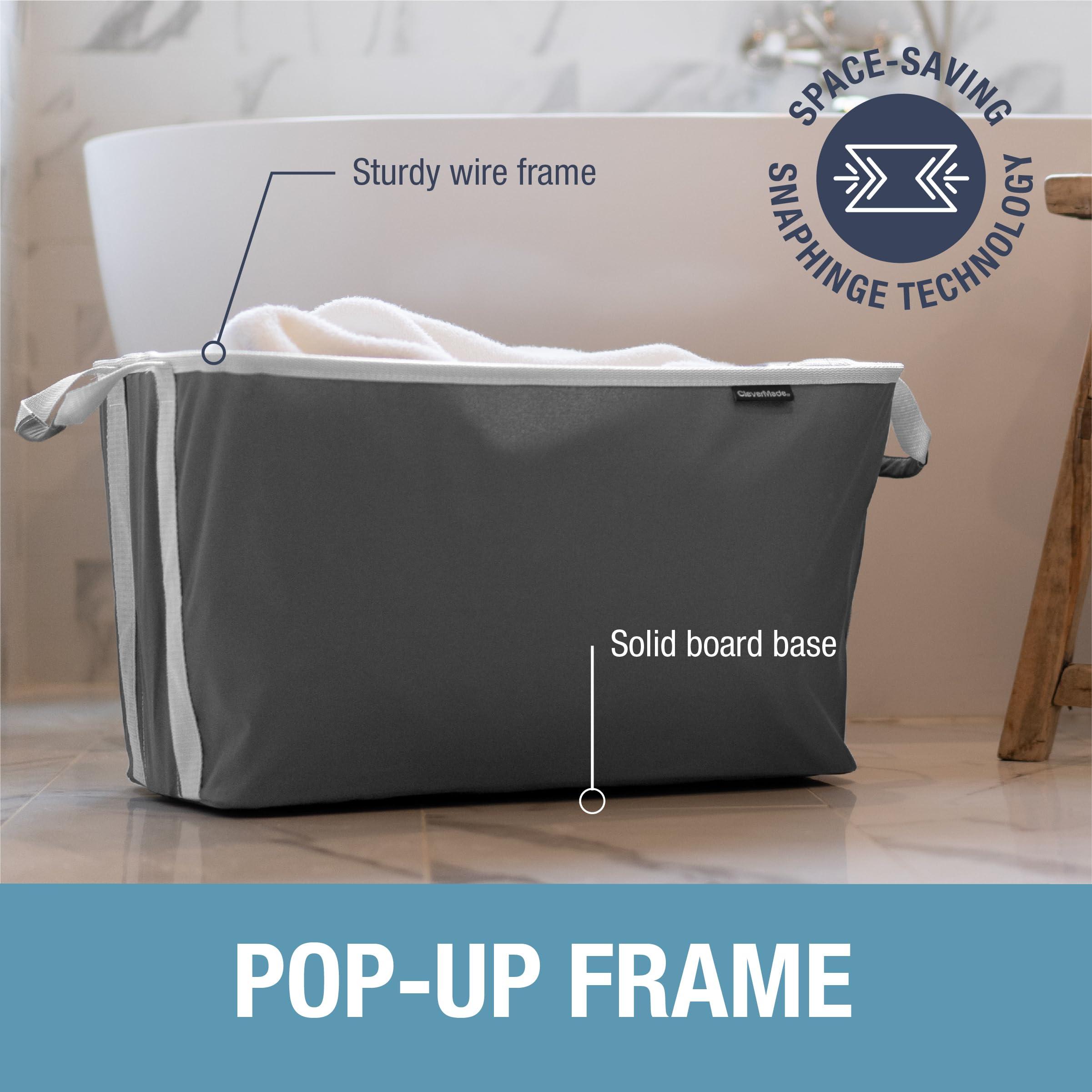 CleverMade Collapsible Laundry Basket Hamper - Denim Shadow Gray 2-Pack 60L - Space Saving Storage Organizer with Handles Foldable Home Organization - Image 5