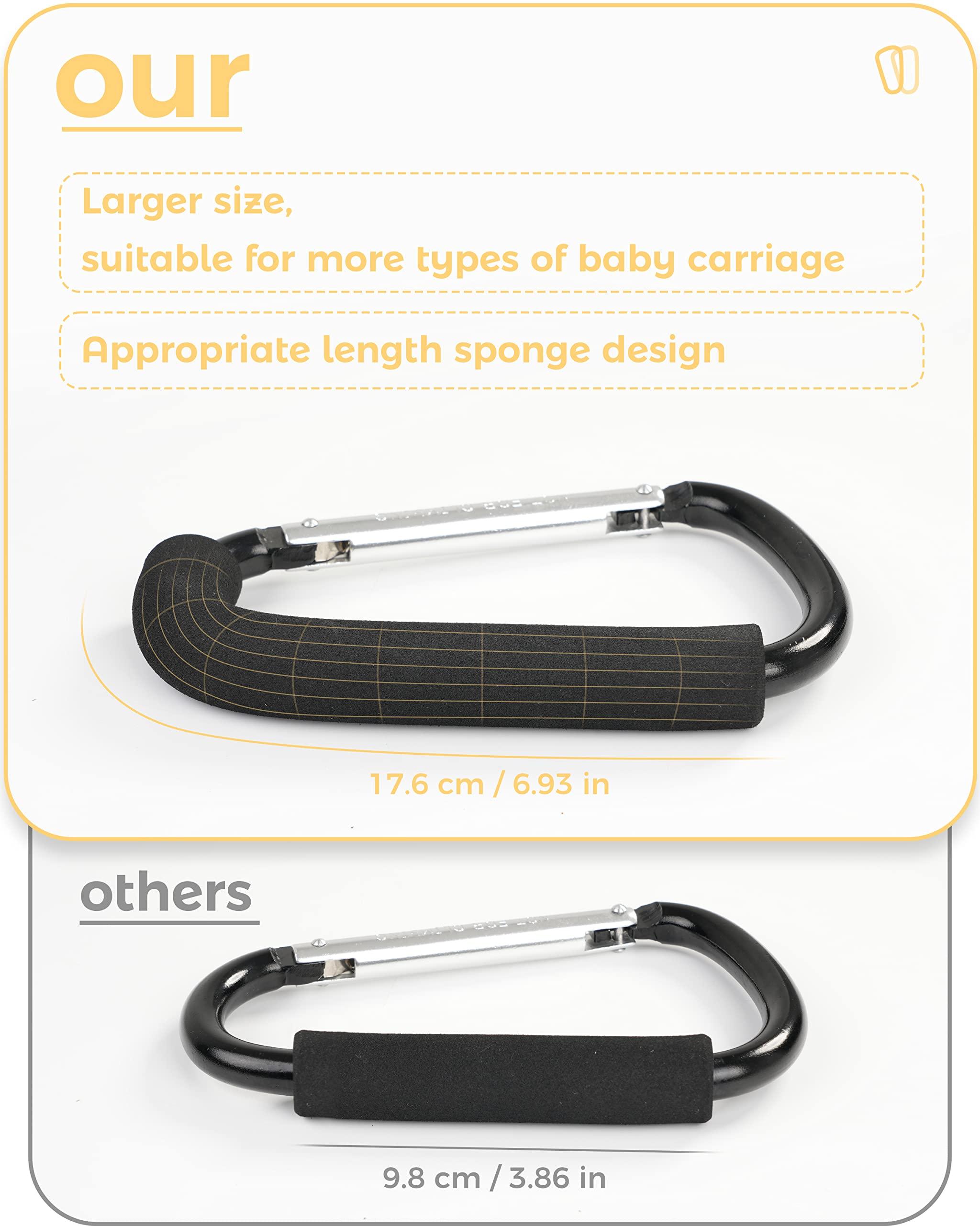 Stroller Hooks, 6.3" Large Stroller Clip, 2 Pack Stroller Hooks for Hanging Bags and Shopping, Stroller Accessories for Mommy, Large Carabiner - Image 3
