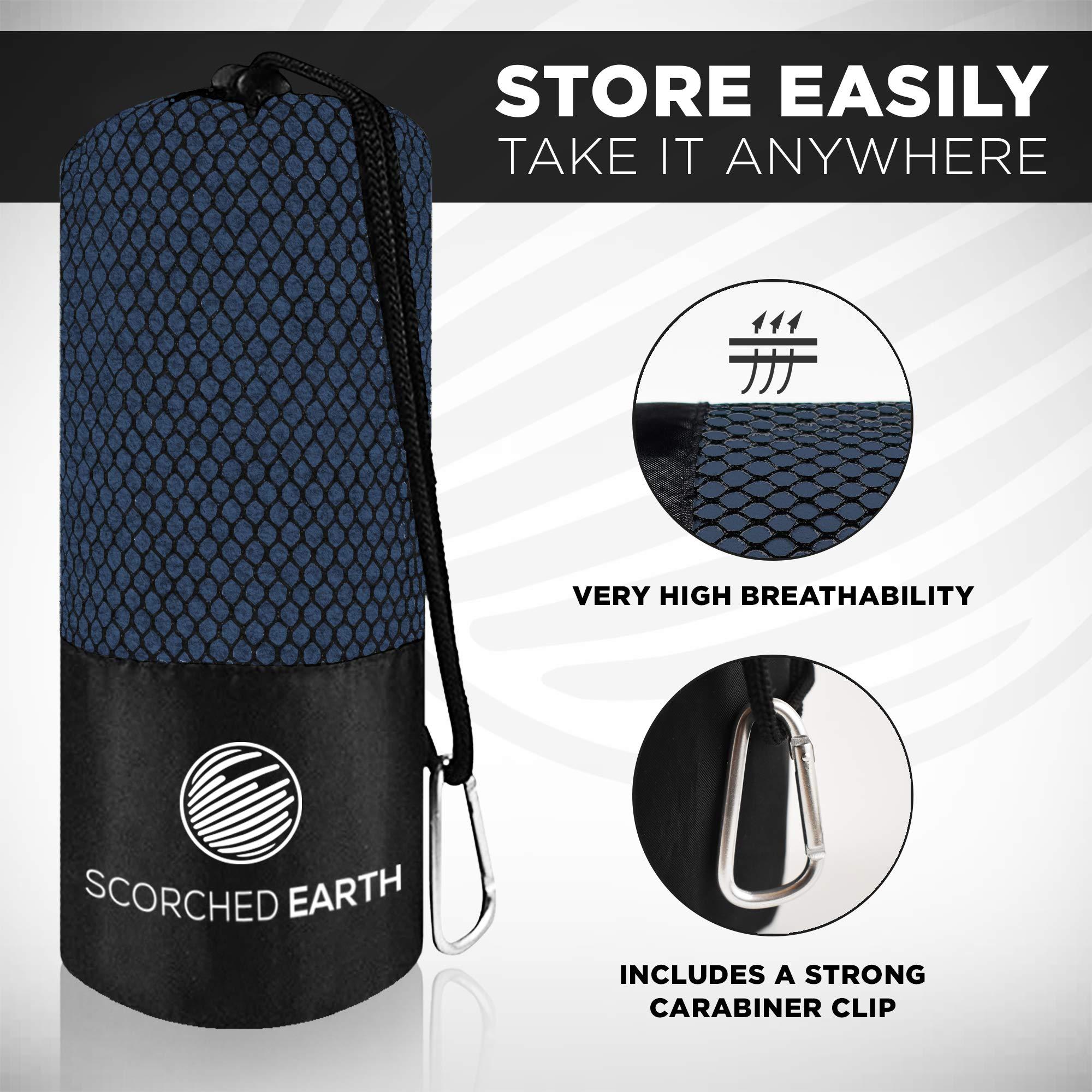 ScorchedEarth Microfiber Travel & Sports Towel Set - Quick Dry, Super Absorbent, Compact, Lightweight - for Camping, Backpacking, Hiking, Beach, Yoga, Swimming - Includes 2 Sizes + Carrying Bag & Clip - Image 4
