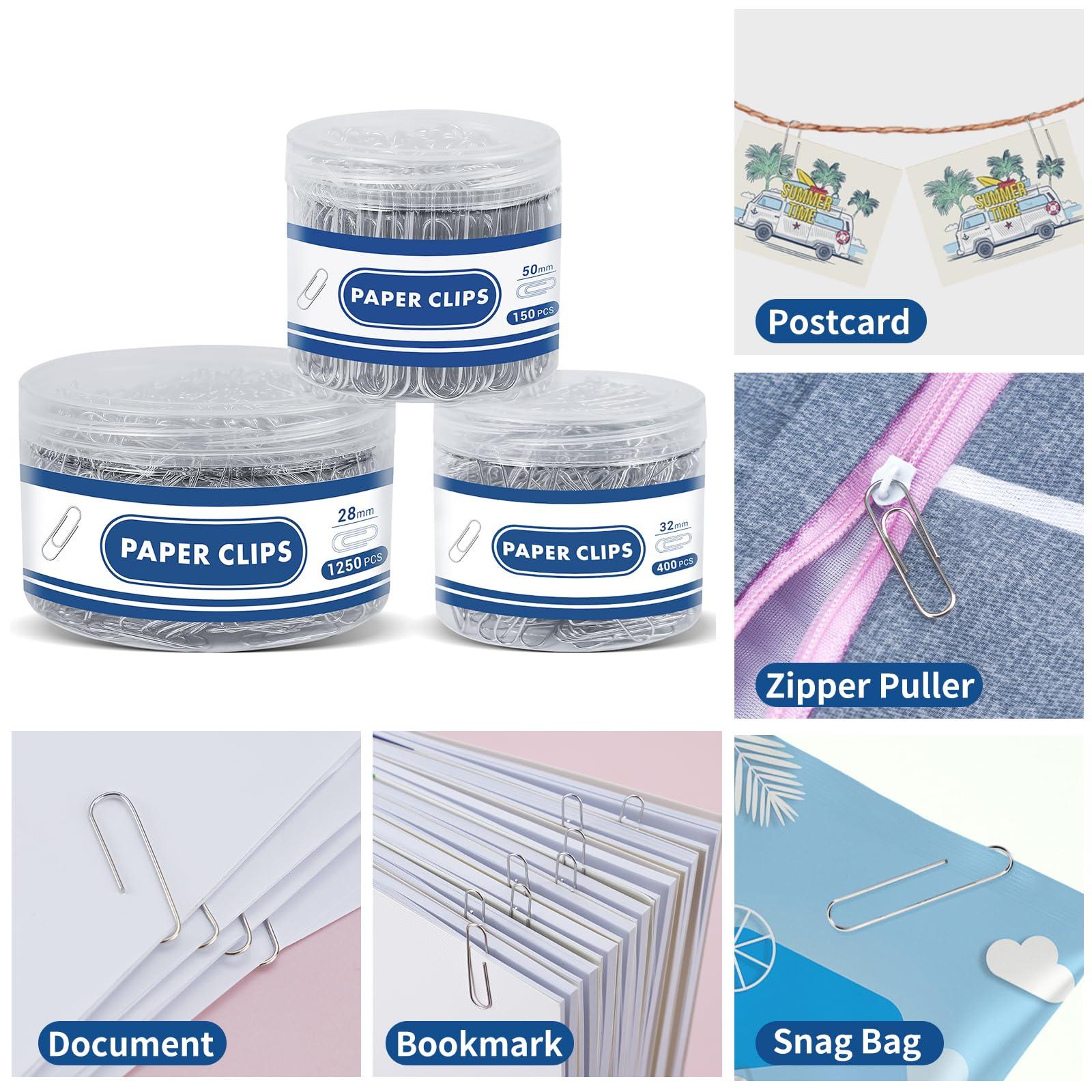 1800 Paper Clips Assorted Sizes Large, Medium and Small, Durable and Rustproof, Paperclips for Office School and Personal Use, Office Supplies Document Organizing (50mm, 33mm, 28mm) (Silver) - Image 7