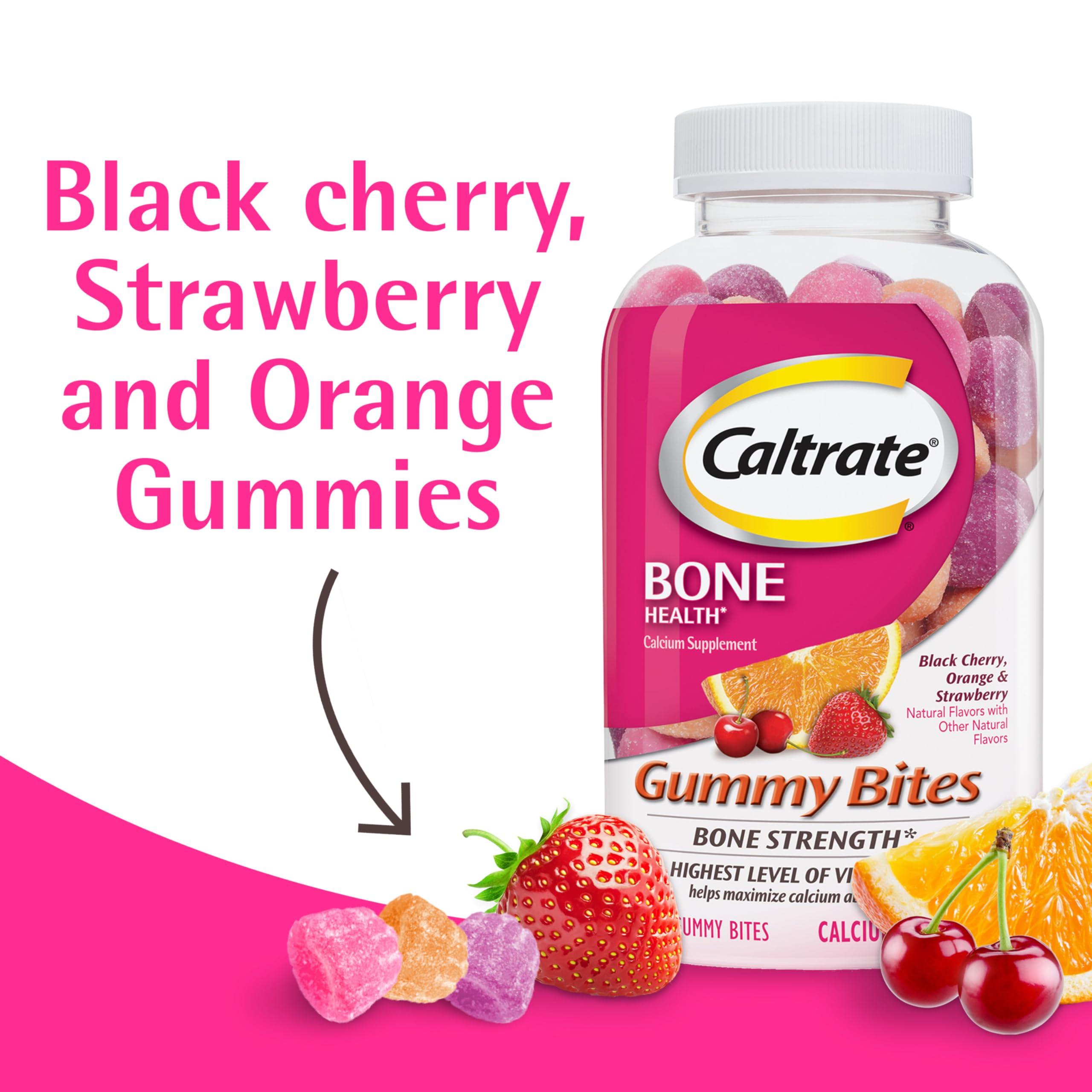 Caltrate Gummy Bites 500 mg Calcium and Vitamin D Supplement, Black Cherry, Strawberry, Orange - 100 Count - Image 2