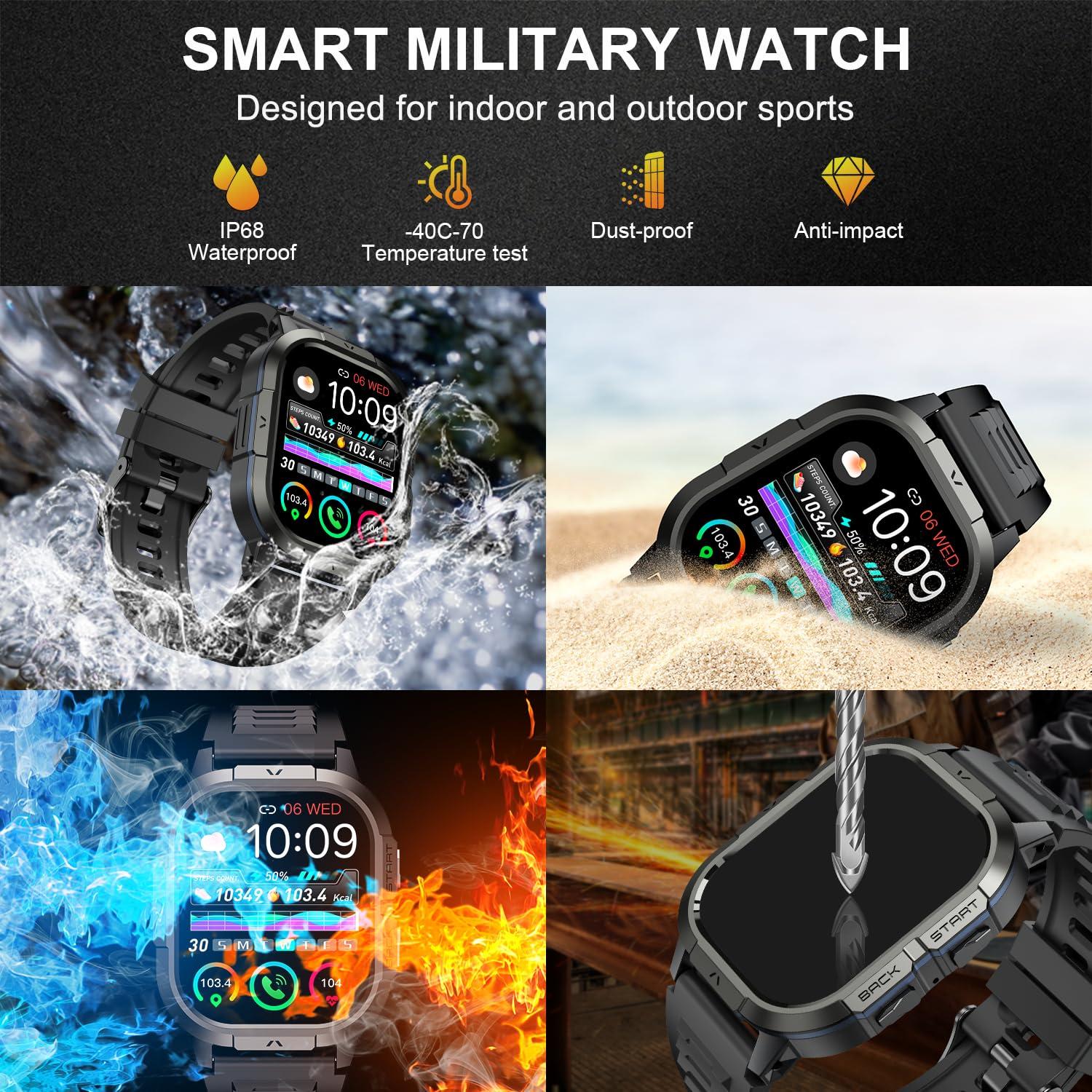 Smart Watch for Men Fitness Tracker: Make/Answer Call Military Smart Watches for Men Digital Mens Watches Running Waterproof Smartwatch Android Phones iPhone Samsung Compatible Heart Rate Monitor - Image 6