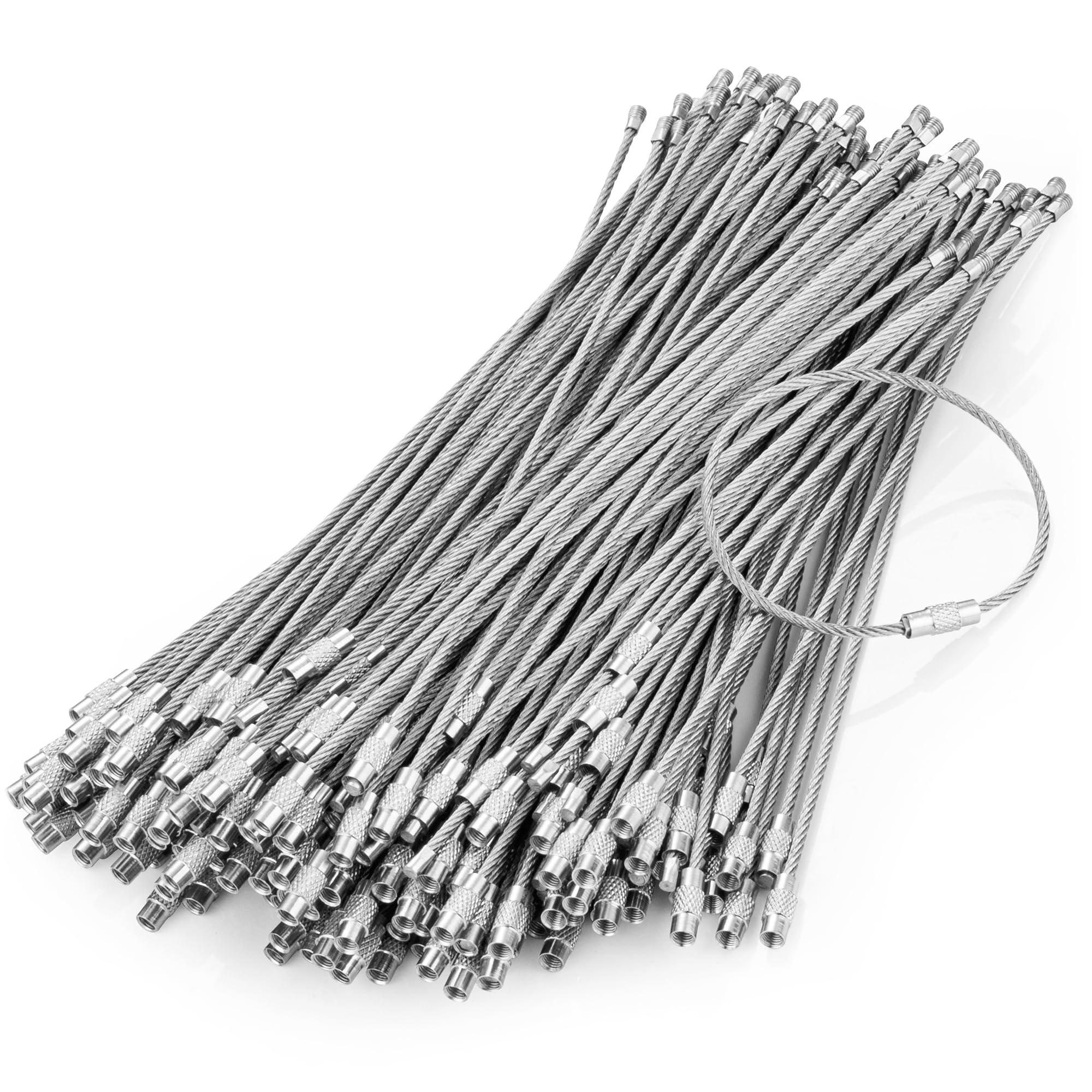 BlueCosto Wire Keychain Cable - 2mm Thick Stainless Steel Keyring Wire Loops w/Secure Screw Lock for Hanging Luggage Tags & Organizing Keys