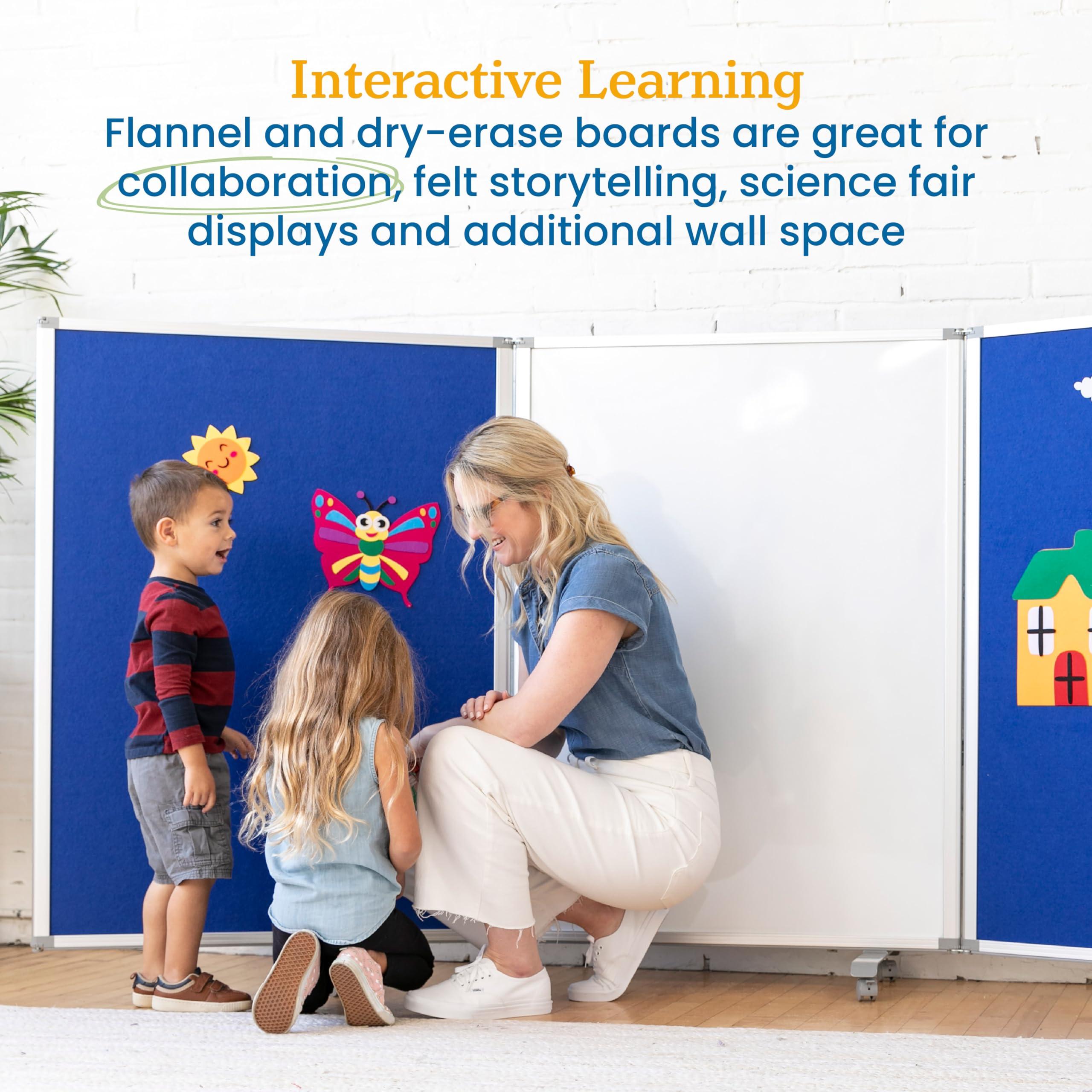 ECR4Kids Mobile Dry-Erase and Flannel Room Divider, 3-Panel, School Supplies, Blue - Image 5