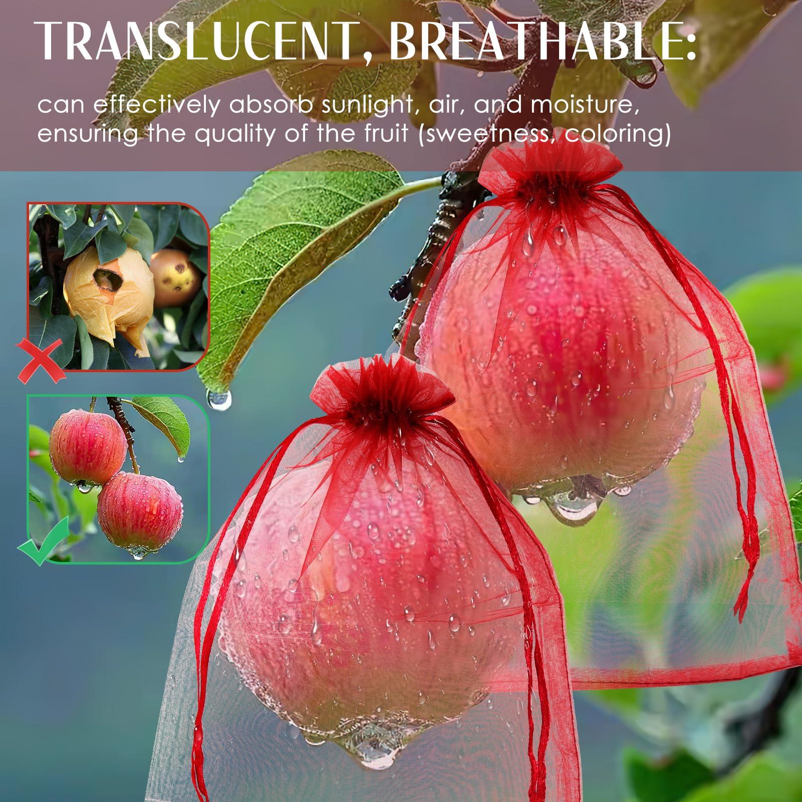 Fruit Protection Bags, 100PCS 6.7x9in Wine Red Fruit Bags for Fruit Trees, Fruit Netting Cover Bags Barrier, Fine Mesh Drawstring Bag Protectors for Fruits & Vegetables Garden Apple - Image 7