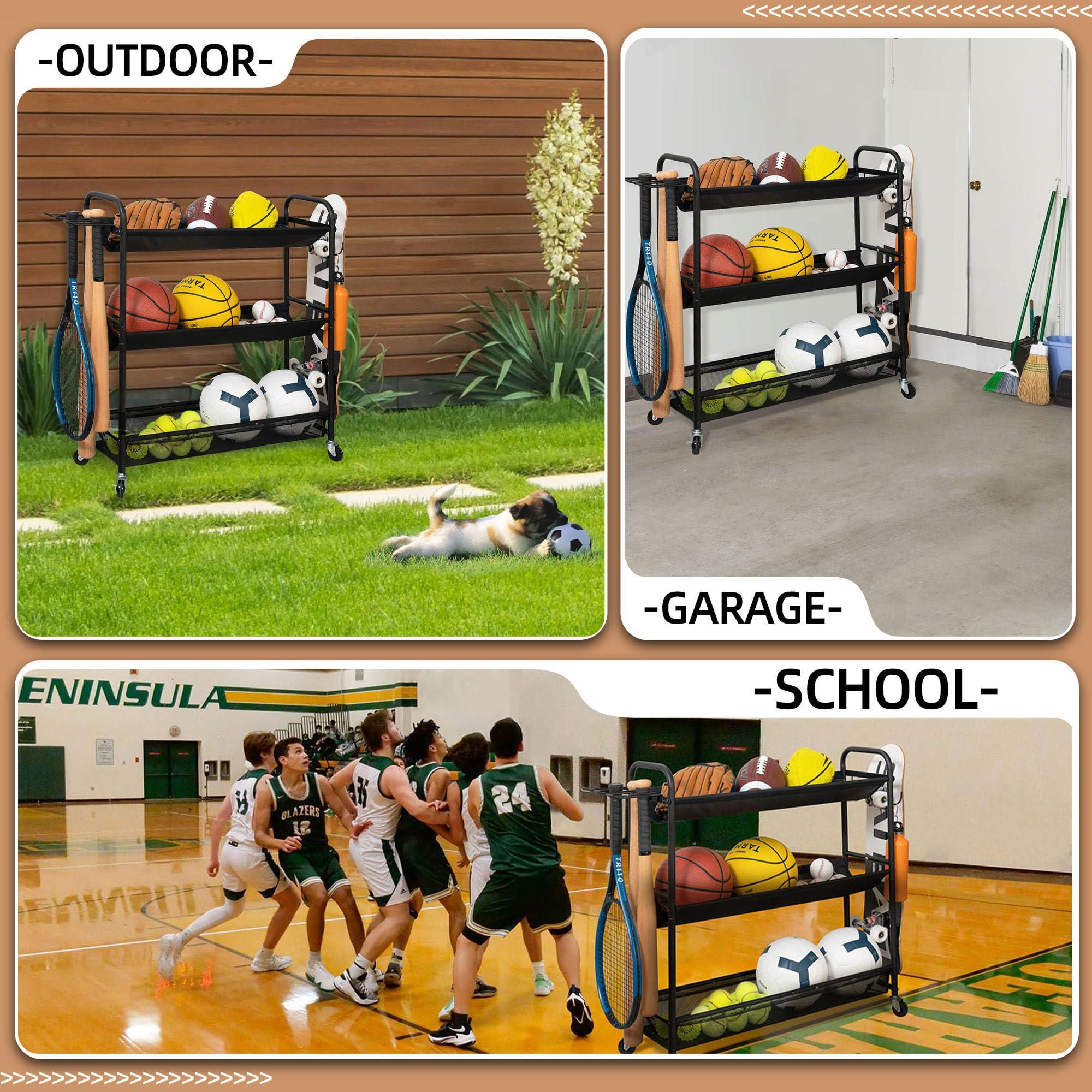 STORAGE MANIAC Basketball Rack 3-Shelf Training Stand Ball Holder Sports Ball Cart Garage Organizer Ball Basket Storage, Ball Rack for Garage or Gym, Indoor & Outdoor Sports Equipment Organizer - Image 8