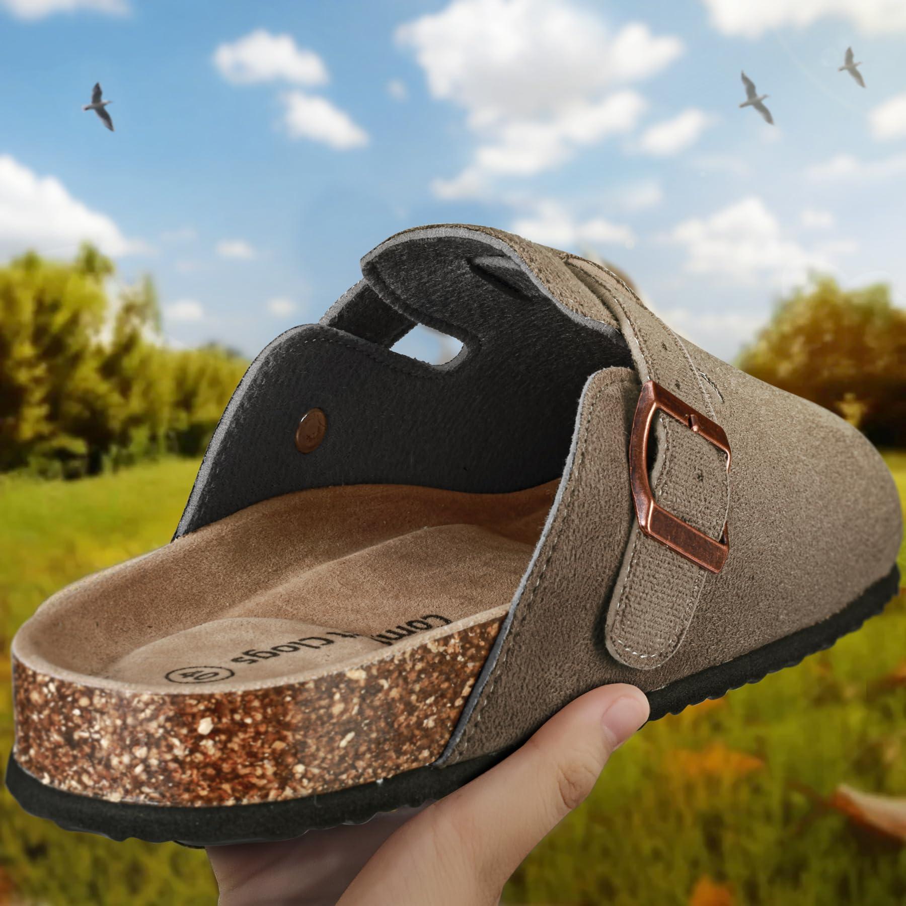 KEMISANT Women Clogs Comfortable Mules Clogs Sandals Slippers Men Women-Suede Upper Cushioned Cork-Footbed - Image 3