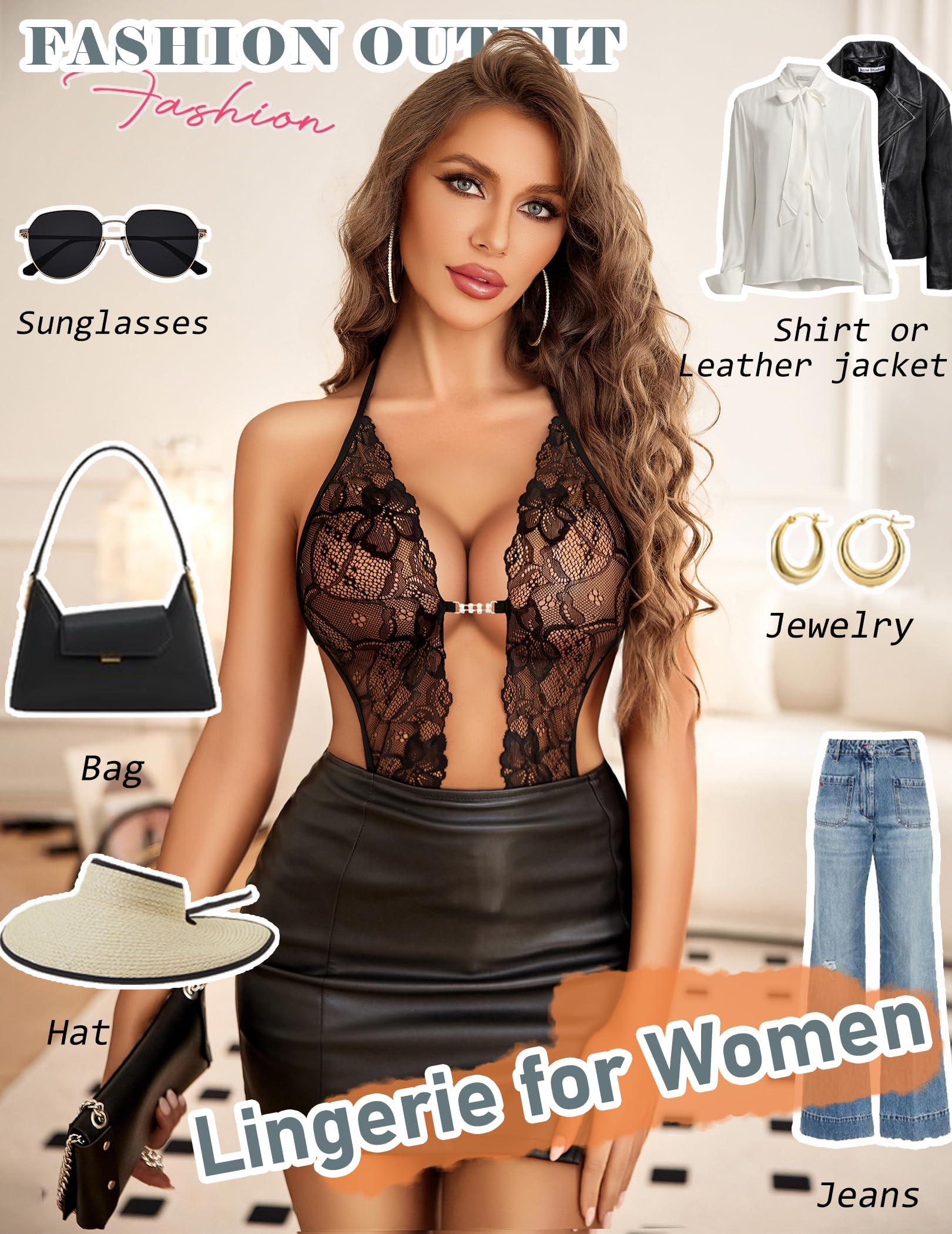 Avidlove Women One Piece Lingerie Sexy Lace Bodysuit Deep V Teddy Babydoll Nightgown XS-XXL - Image 4