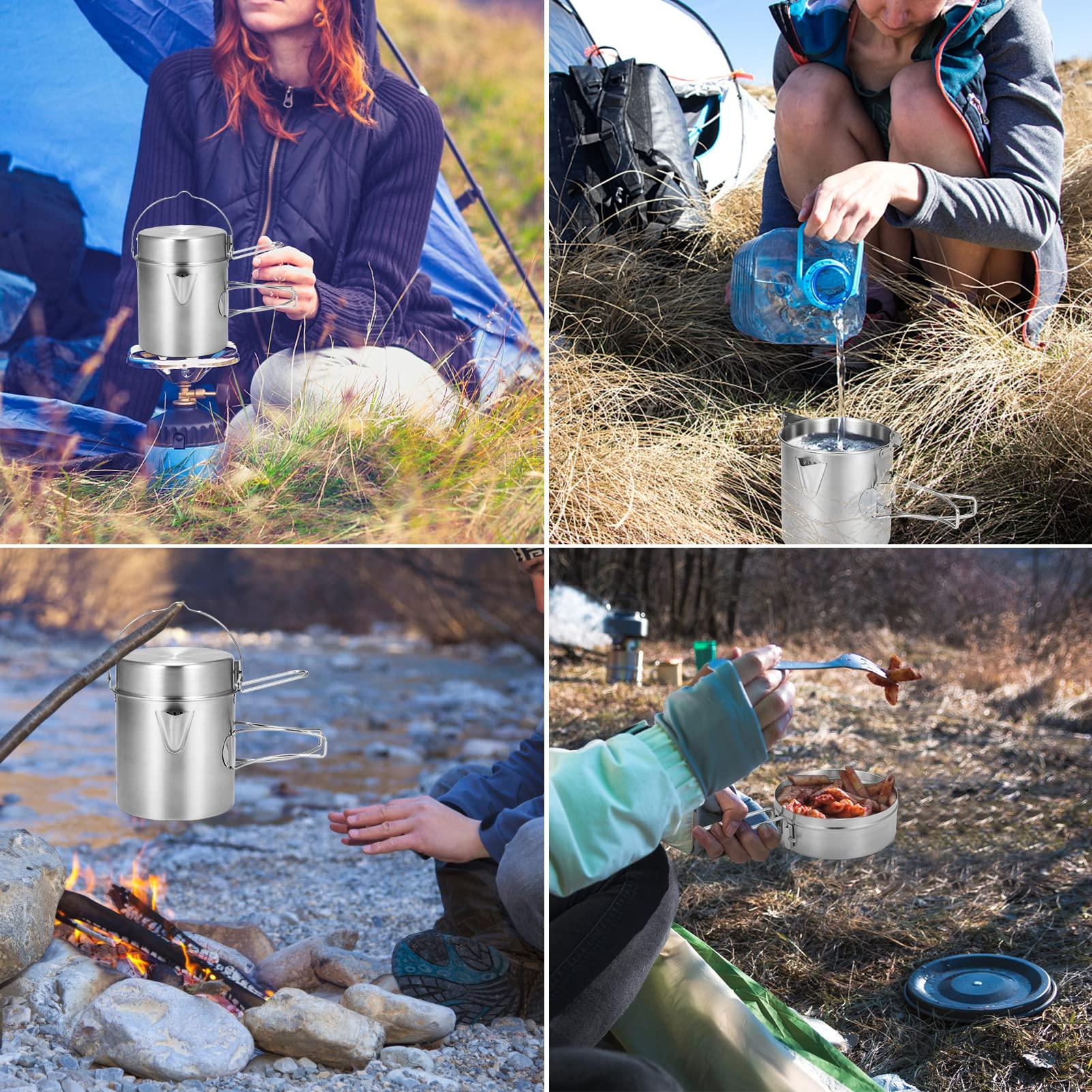 Lixada Camping Cooking Kettle 1L Stainless Steel Pot with Foldable Handle and Dual Use Cover Portable for Hiking Backpacking Picnic - Image 8