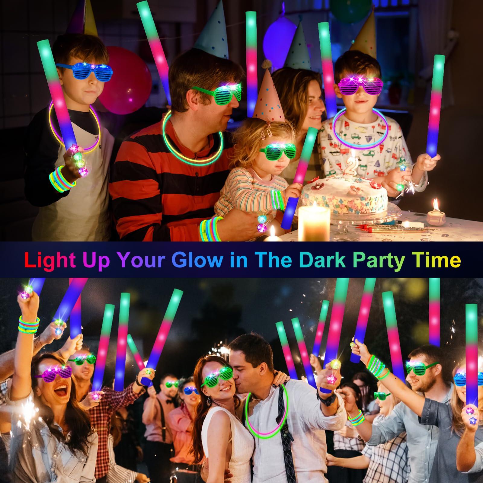 OLUPP 150 PCS Glow in the Dark Party Supplies, 16 Foam Sticks, 16 LED Glasses, 100 Glow Sticks and 18 Finger Lights for Neon Party, Wedding, Birthday, Concert, New Year, Carnivals, Raves - Image 2