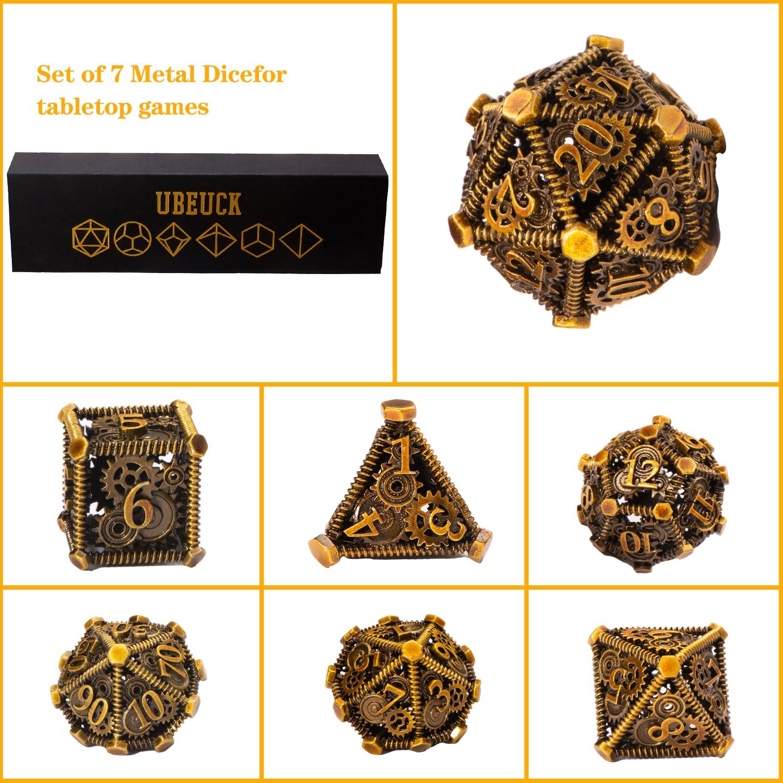 DND Metal Dice Set, UBEUCK 7PCS Gear Metal DND Dice Set for Dungeons & Dragons Board Games Boxes (Gear Ancient Golden) - Image 5