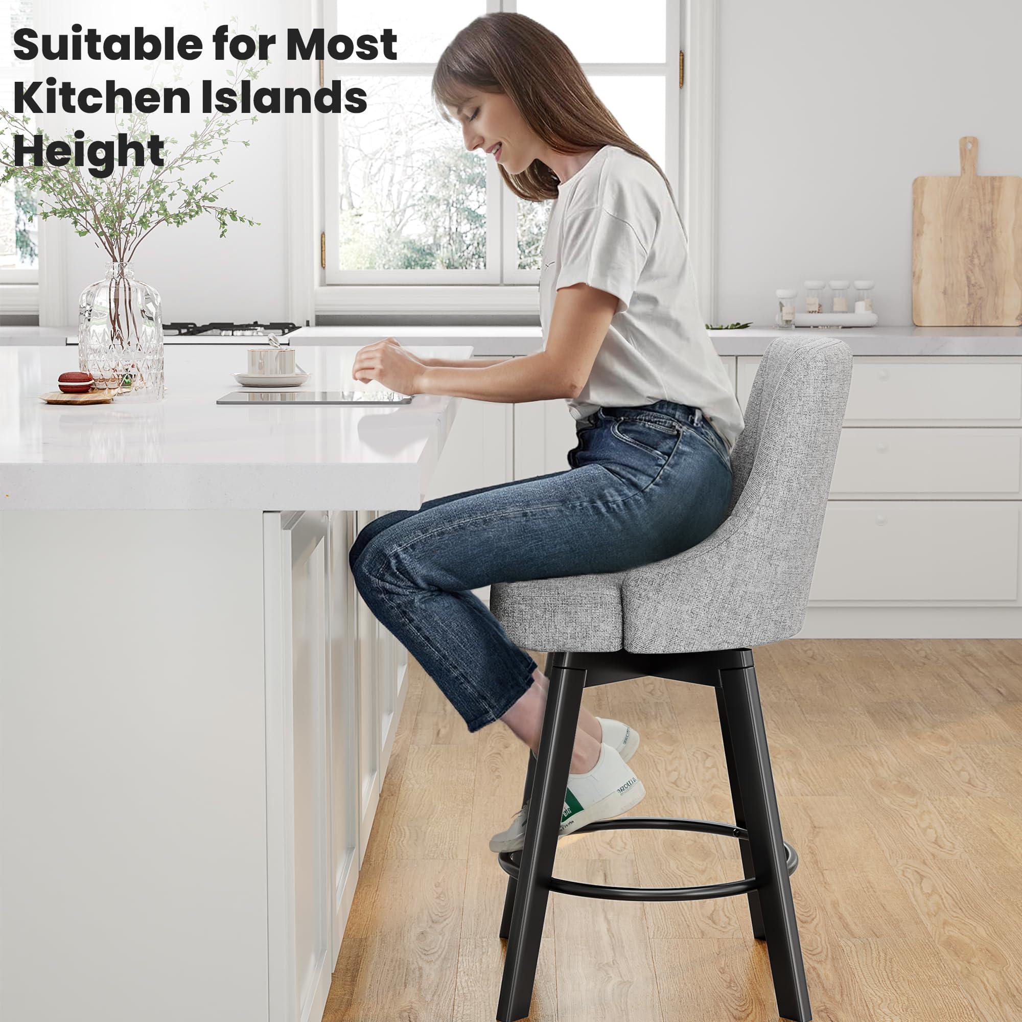 YaFiti Swivel Bar Stools with Backs, 24" Counter Height Bar Stools Set of 2, Fabric Upholstered Counter Barstools with Solid Wood Legs for Kitchen Island, Home Bar, Light Gray - Image 6
