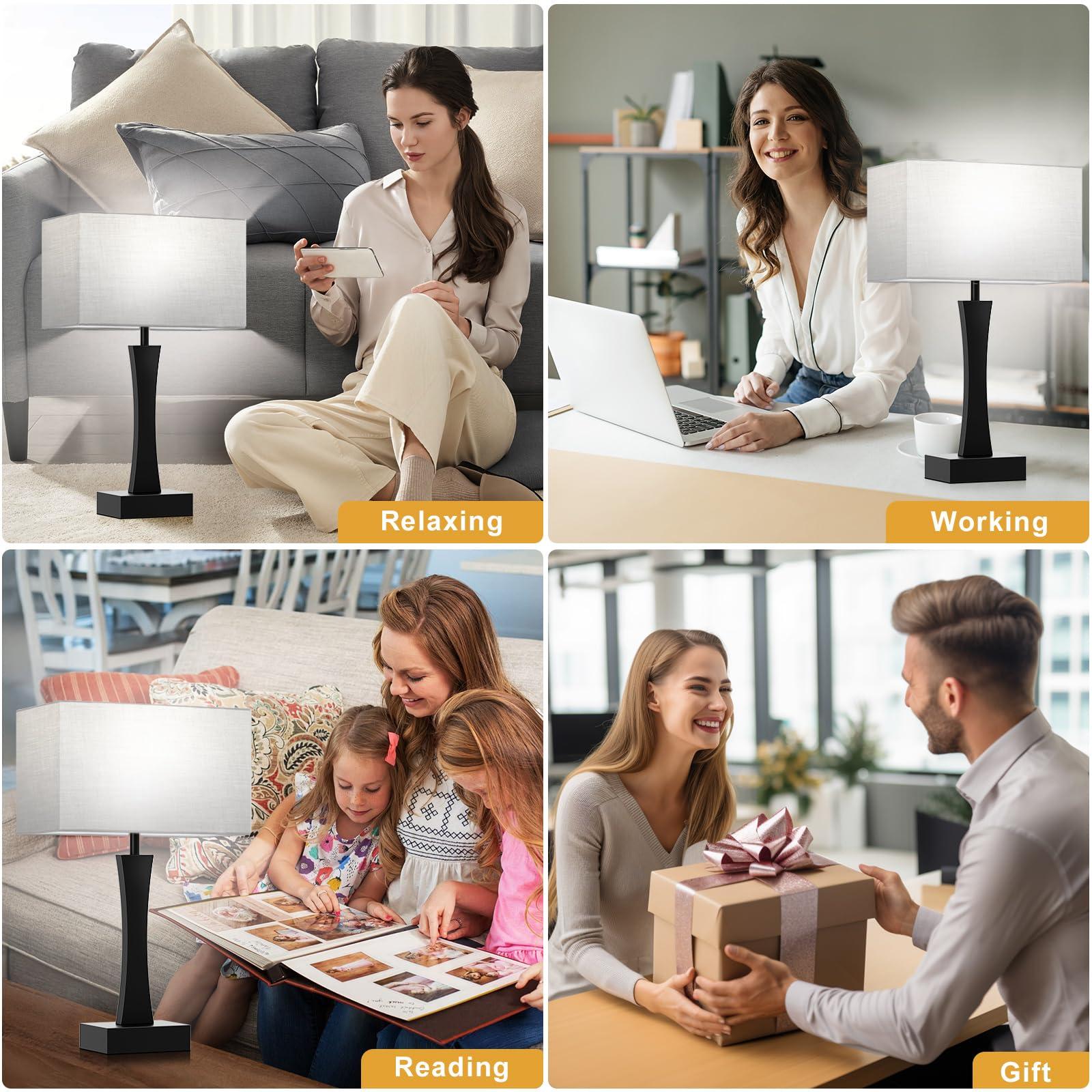 Bedside Lamps for Night Stands - 3 Way Dimmable Table Lamp for Bedroom with USB C+A Ports,Modern Bedside Lamps Set of 2, Touch Lamps for Nightstand Living Room Side Table End Tables(Bulbs Included) - Image 7