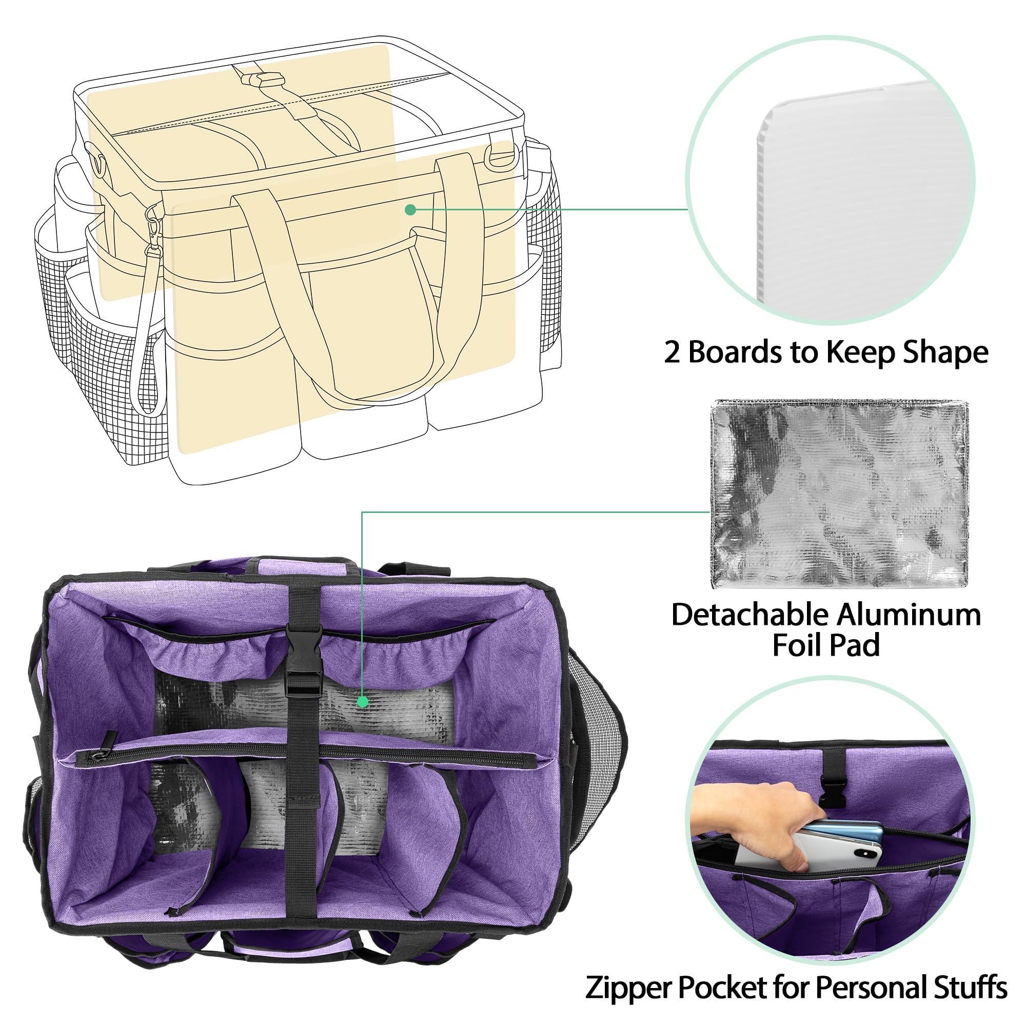 LoDrid Rolling Cleaning Bag with Detachable Trolley, Professional Cleaning Caddy with Shoulder Strap for Housekeepers, Portable Cart on Wheels for Supplies, Purple (Patent Design) - Image 3