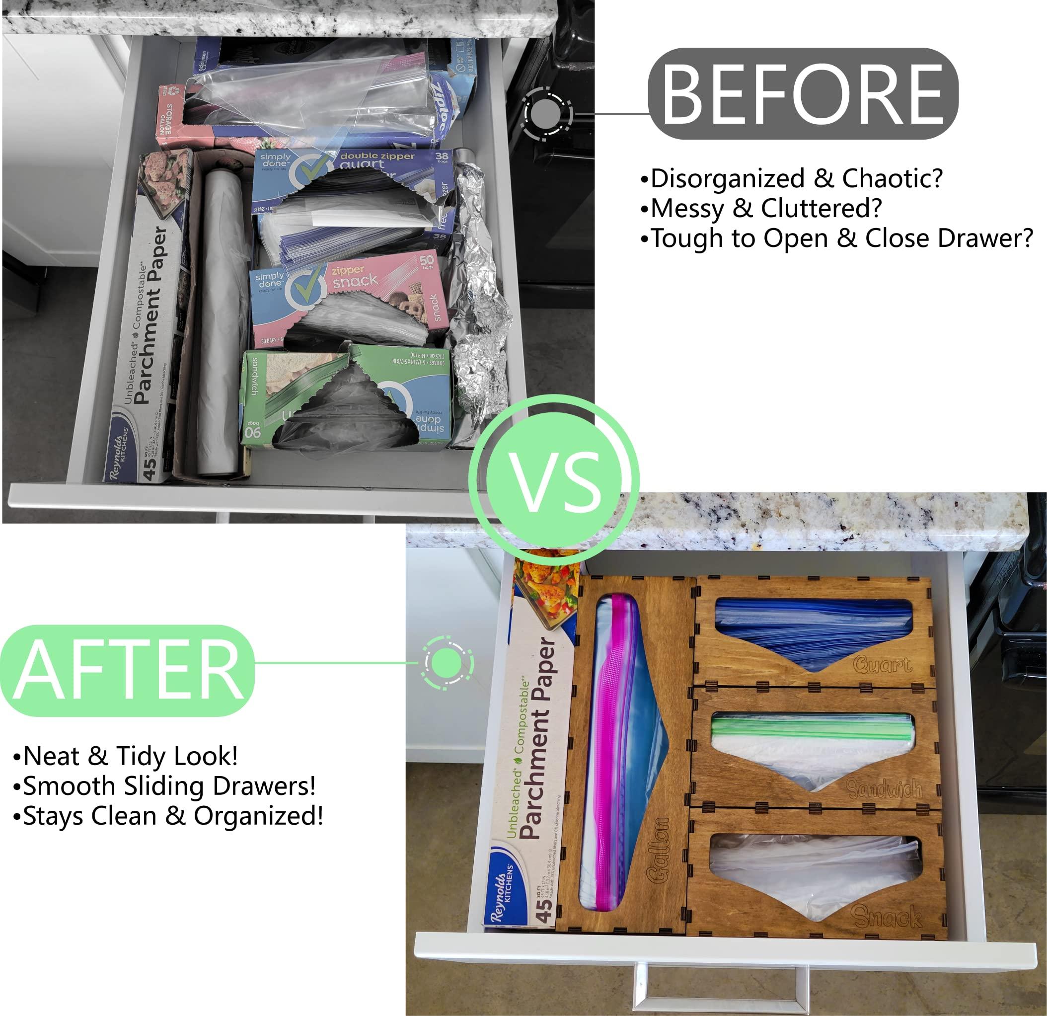 Plastic Bag Organizer and Dispenser for Kitchen Drawer, Adhesive sandwich bag organizer Compatible With Ziploc, Solimo, Hefty, Glad, Great Value, and More. (Bamboo) - Image 6