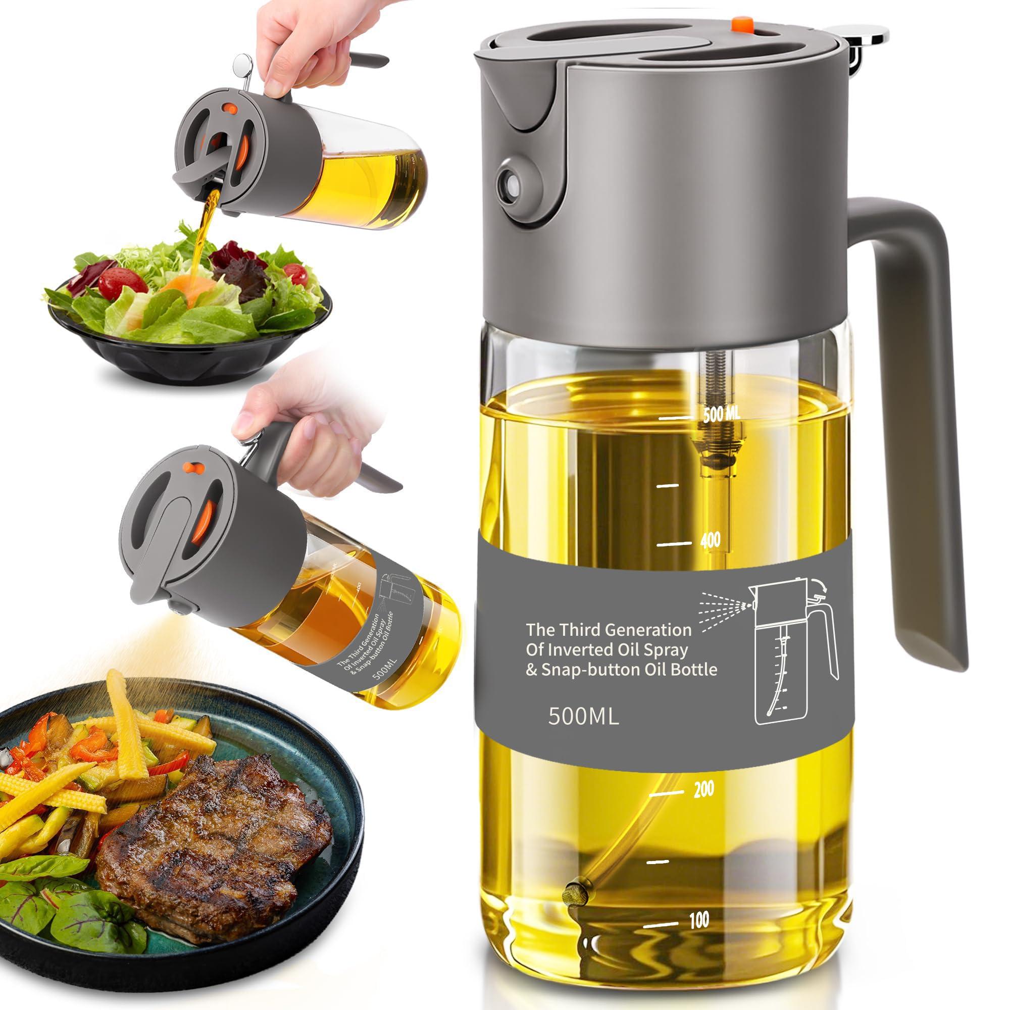 Costop Oil Sprayer for Cooking, 2025 Large Advanced Olive Oil Dispenser Bottle,500ml/17oz Glass Olive Oil Sprayer,2 in 1 Even Spray with Portion Control for Kitchen, Air Fryer, Salad, BBQ - Gray