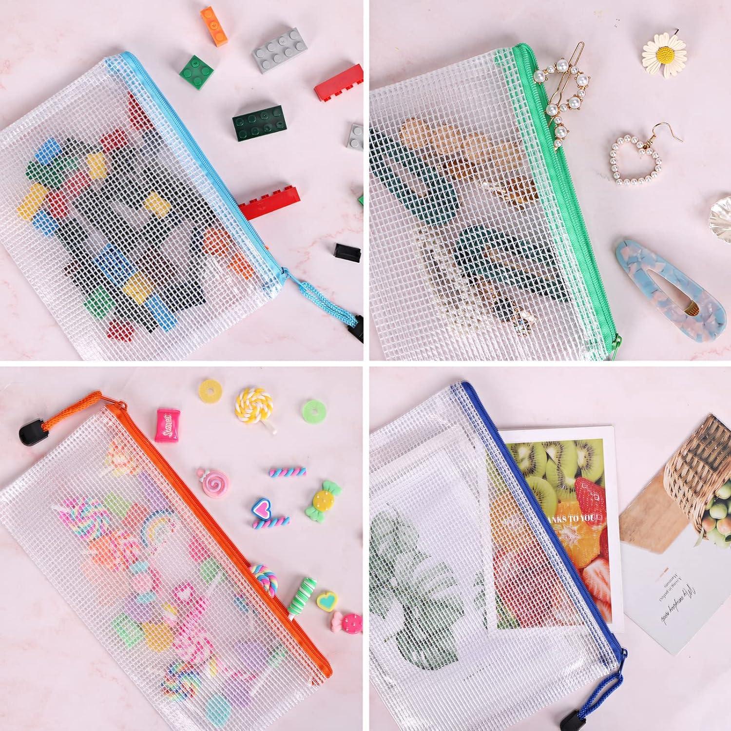 EOOUT 30pcs Mesh Zipper Pouch Bags, 8 Sizes Plastic Bags, 8 Colors Waterproof Pouches with slide fastener for Organization, Multipurpose for Travel, School Supplies, Office and Home Organization - Image 6