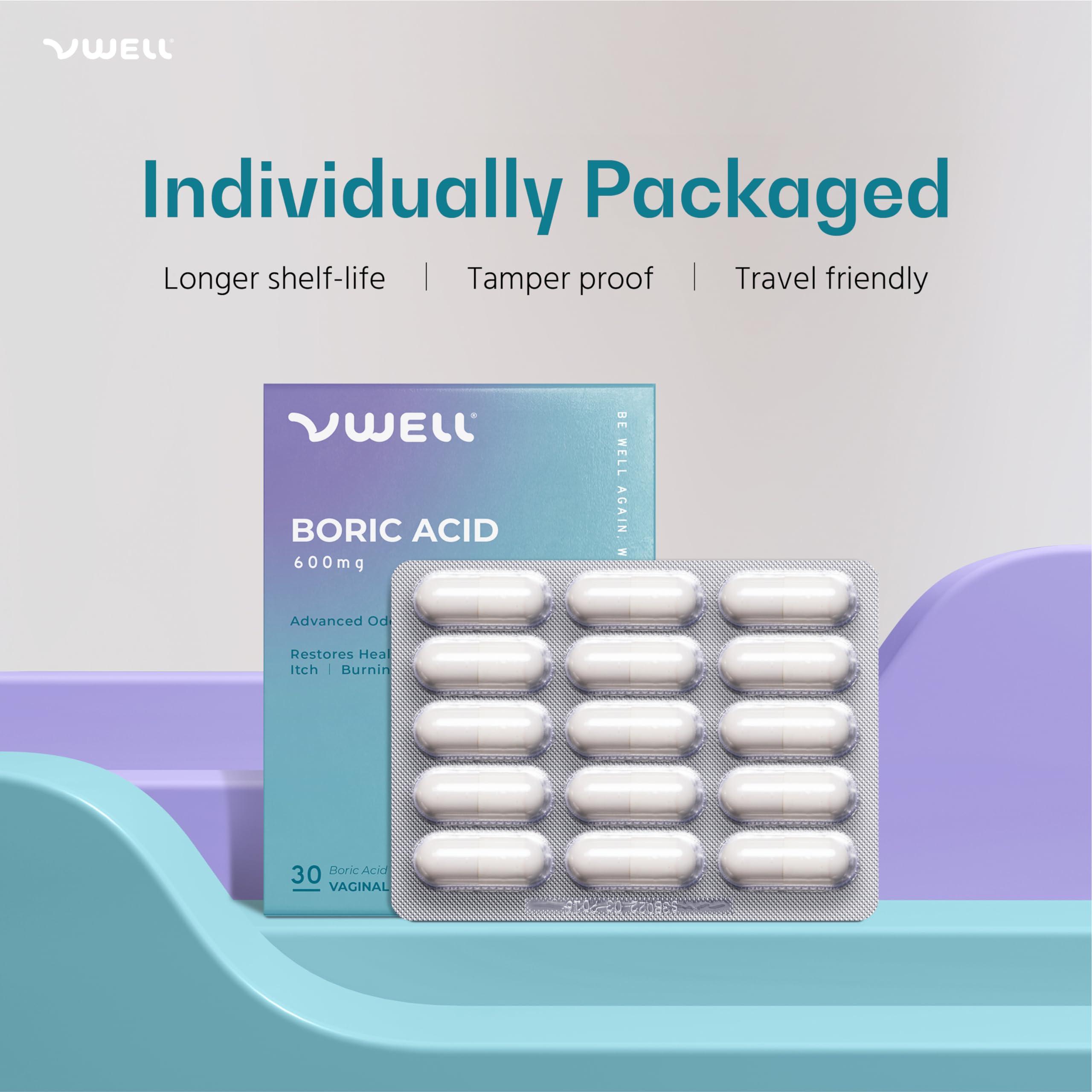 VWELL Boric Acid Vaginal Suppositories 30 Counts Blister Pack - Maintains and Balances Healthy Vaginal pH & Microbiome to Manage Odor Itch Burning Irritation Intimacy - Doctors Recommended for Women - Image 5