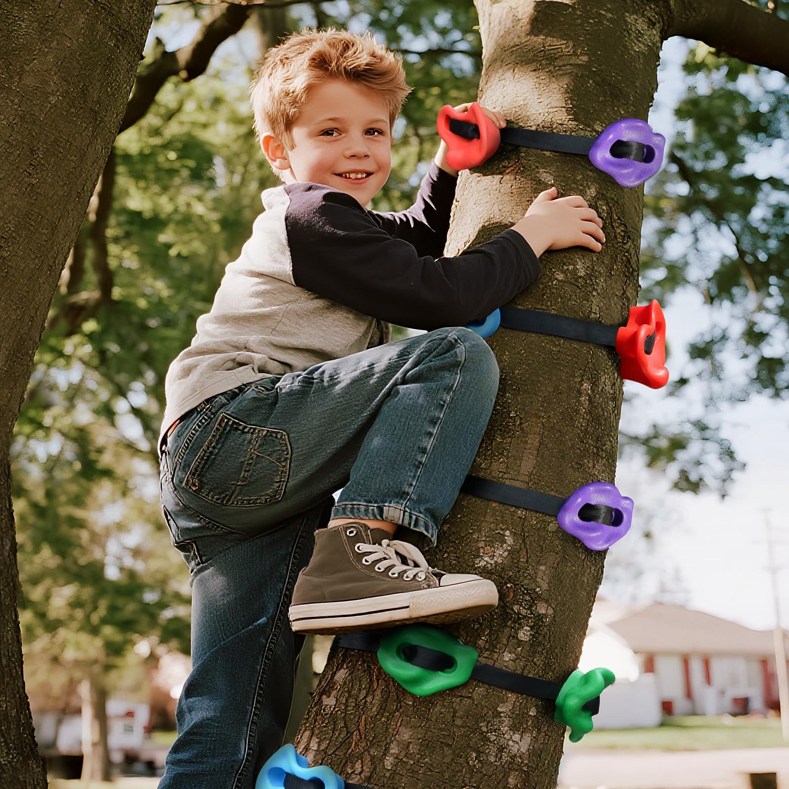 TOPNEW 12 Ninja Tree Climbing Holds for Kids Climber, Adult Climbing Rocks with 6 Ratchet Straps for Outdoor Ninja Warrior Obstacle Course Training - Image 2