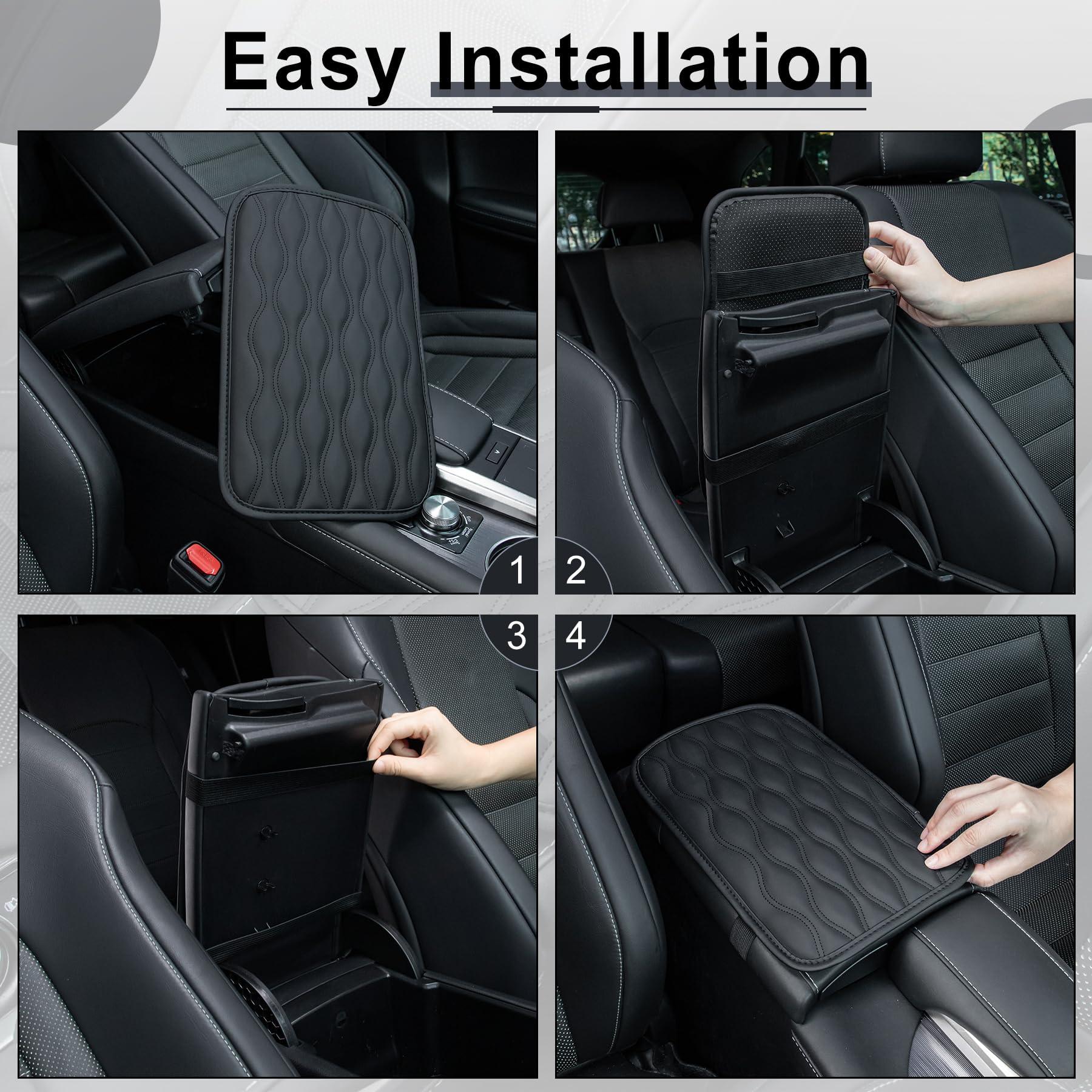 Amiss Auto Center Console Pad, Universal Waterproof Armrest Seat Box Cover, Car Interior Accessories, Leather Auto Armrest Cover Protector for Most Vehicle, SUV, Truck (Black) - Image 3