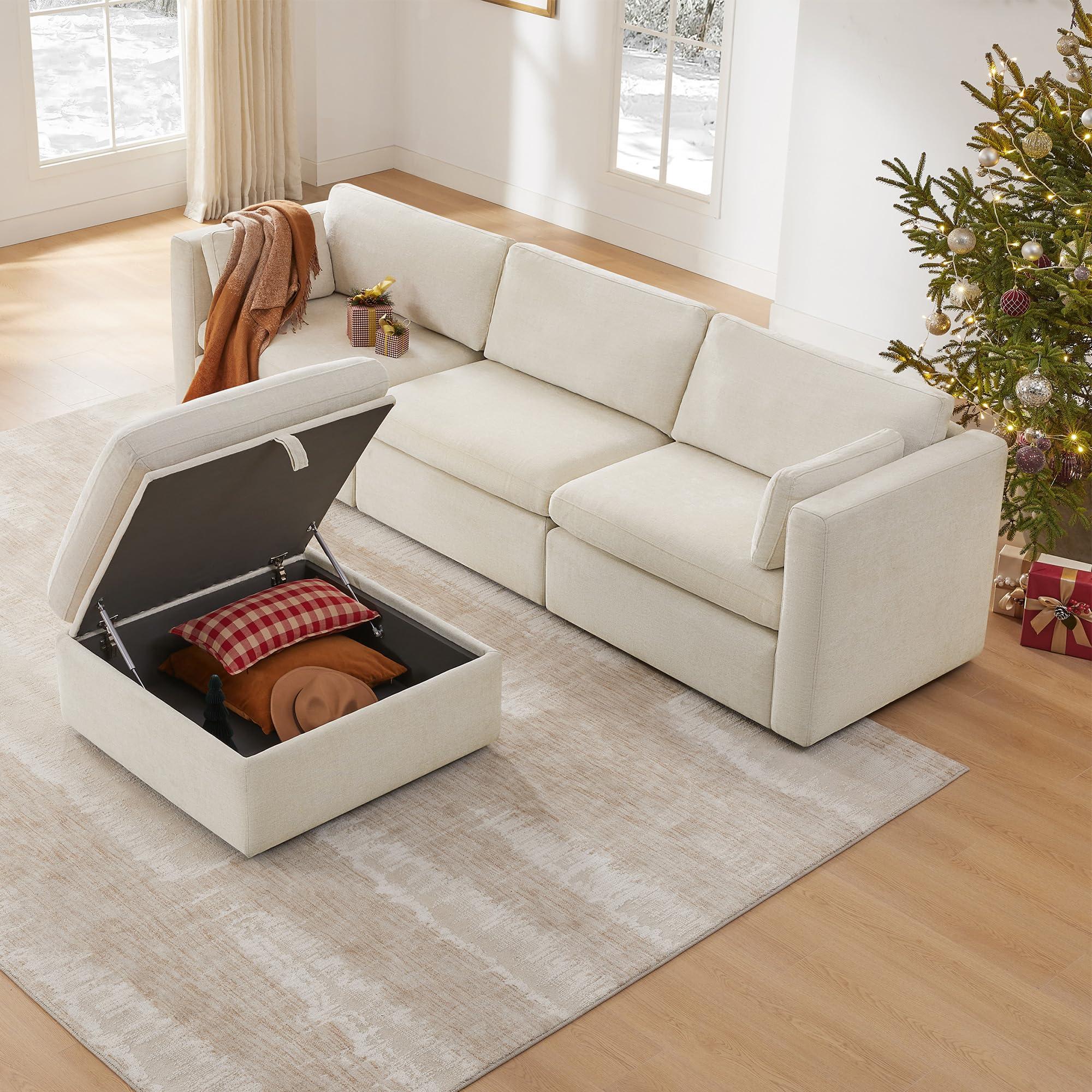 CHITA Oversized Modular Sectional Sofa, FSC Certified L Shaped Sectional Couches for Living Room, 112 inch Width,4 Seat Modular Sofa with Storage Ottoman, Linen - Image 6