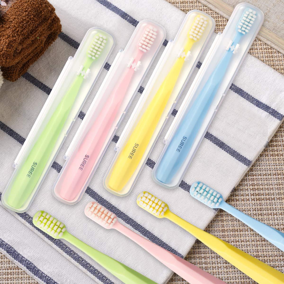 SUREE Extra Soft Toothbrush for Sensitive Teeth, Upgraded 10000 Bristles Nano Toothbrush, Ultra Soft Toothbrushes for Adults & Elders, Portable Manual Toothbrush with Individual Travel Case (4 Pack) - Image 2
