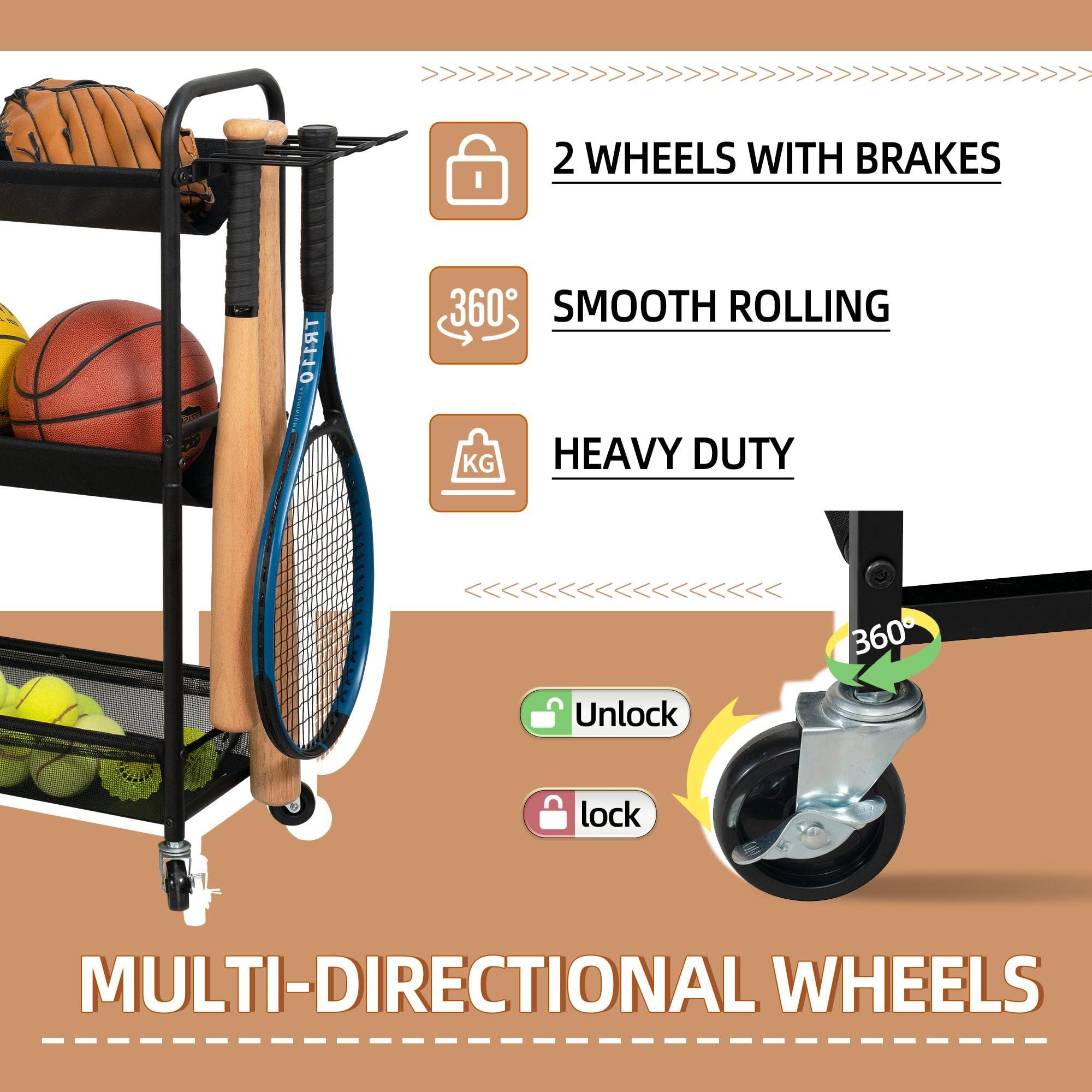 STORAGE MANIAC Basketball Rack 3-Shelf Training Stand Ball Holder Sports Ball Cart Garage Organizer Ball Basket Storage, Ball Rack for Garage or Gym, Indoor & Outdoor Sports Equipment Organizer - Image 4