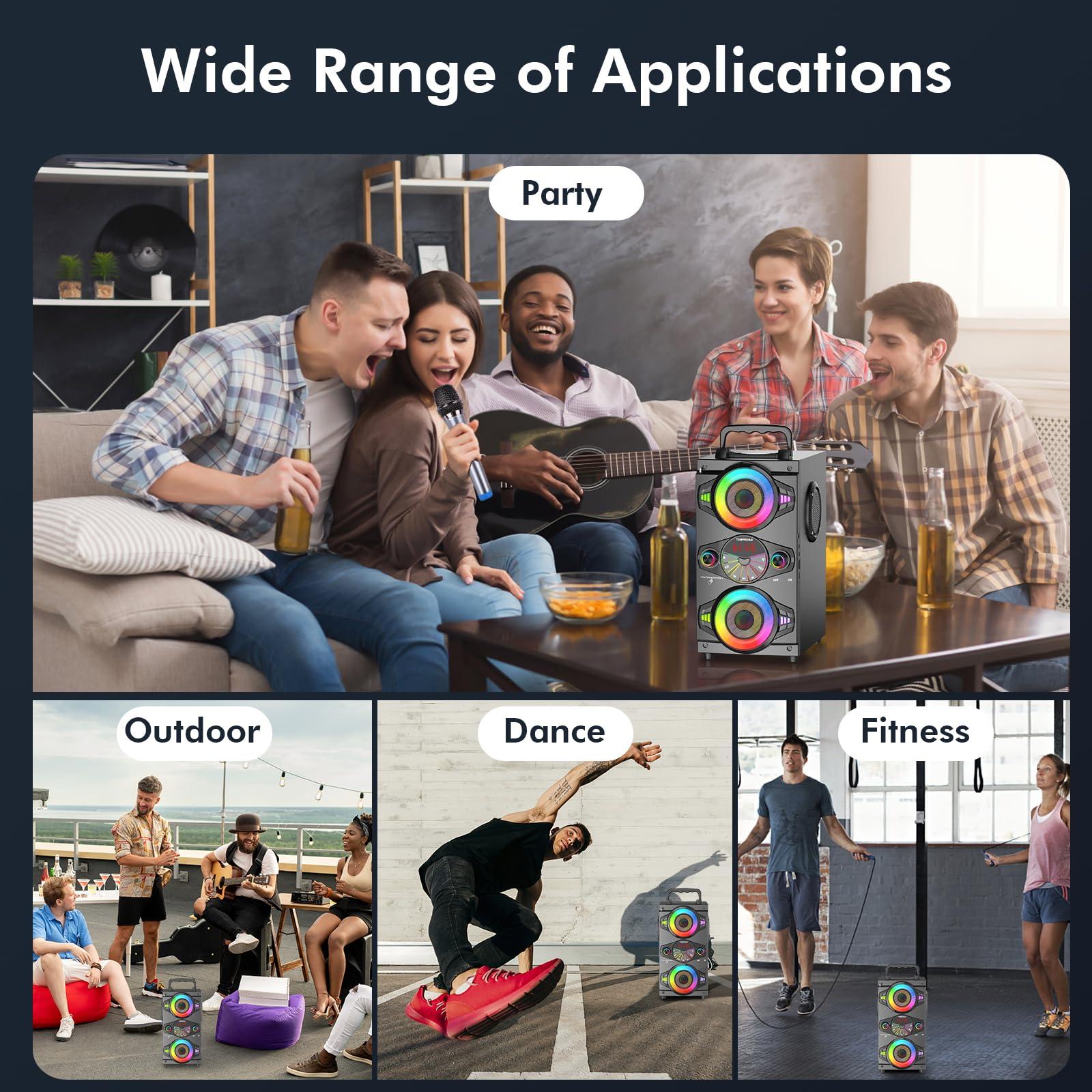 Bluetooth Speakers, 60W Portable Wireless Loud Outdoor Home Party Bluetooth Speaker with Subwoofer, FM Radio, LED Colorful Lights, Microphone, Remote and Big Powerful Stereo Deep Bass Sound Boombox - Image 7