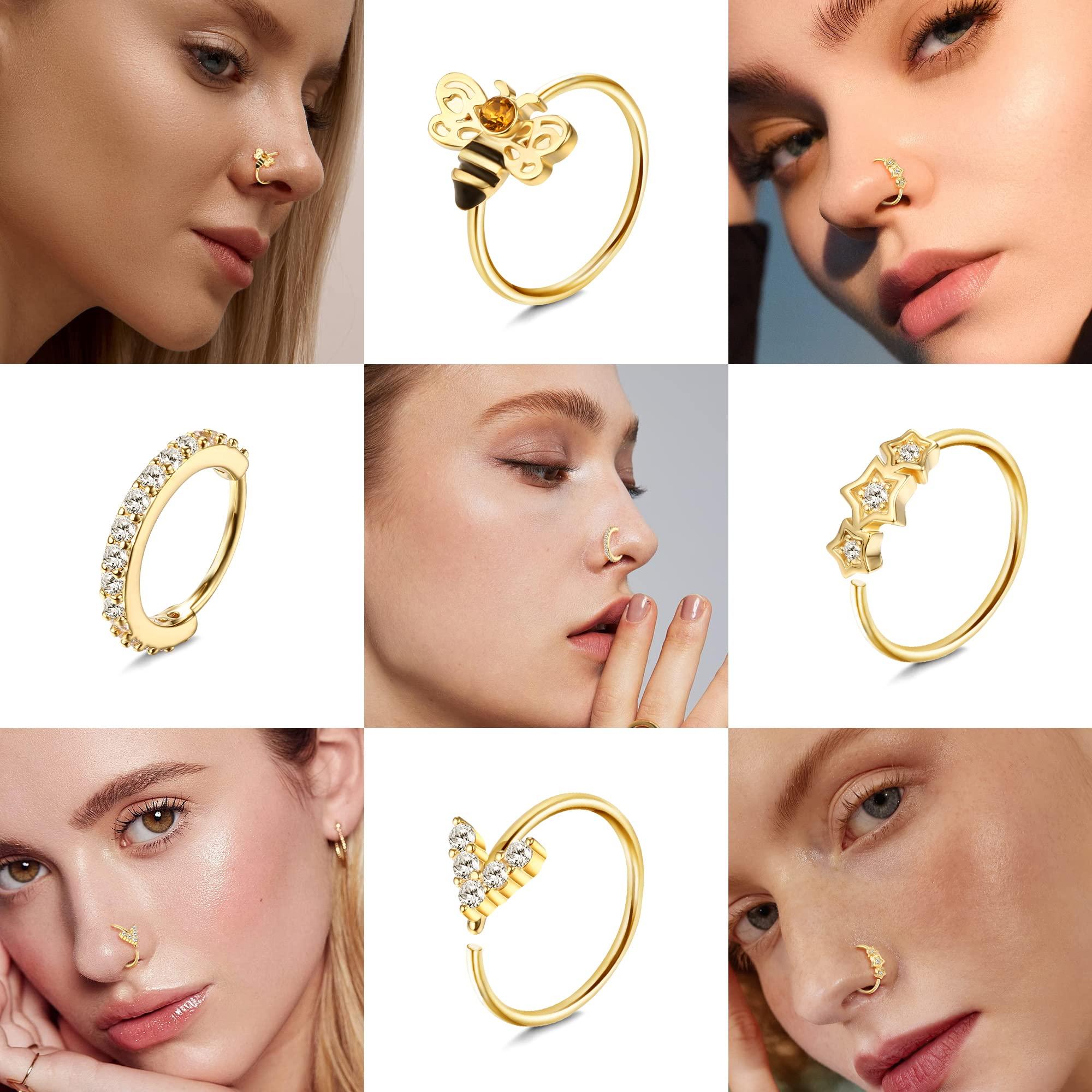 Dochais 12PCS Nose Rings Hoop 20G Nose Rings for Women Surgical Stainless Steel Nose Piercing Dangle Nose Ring Cartilage Earring Jewelry - Image 4
