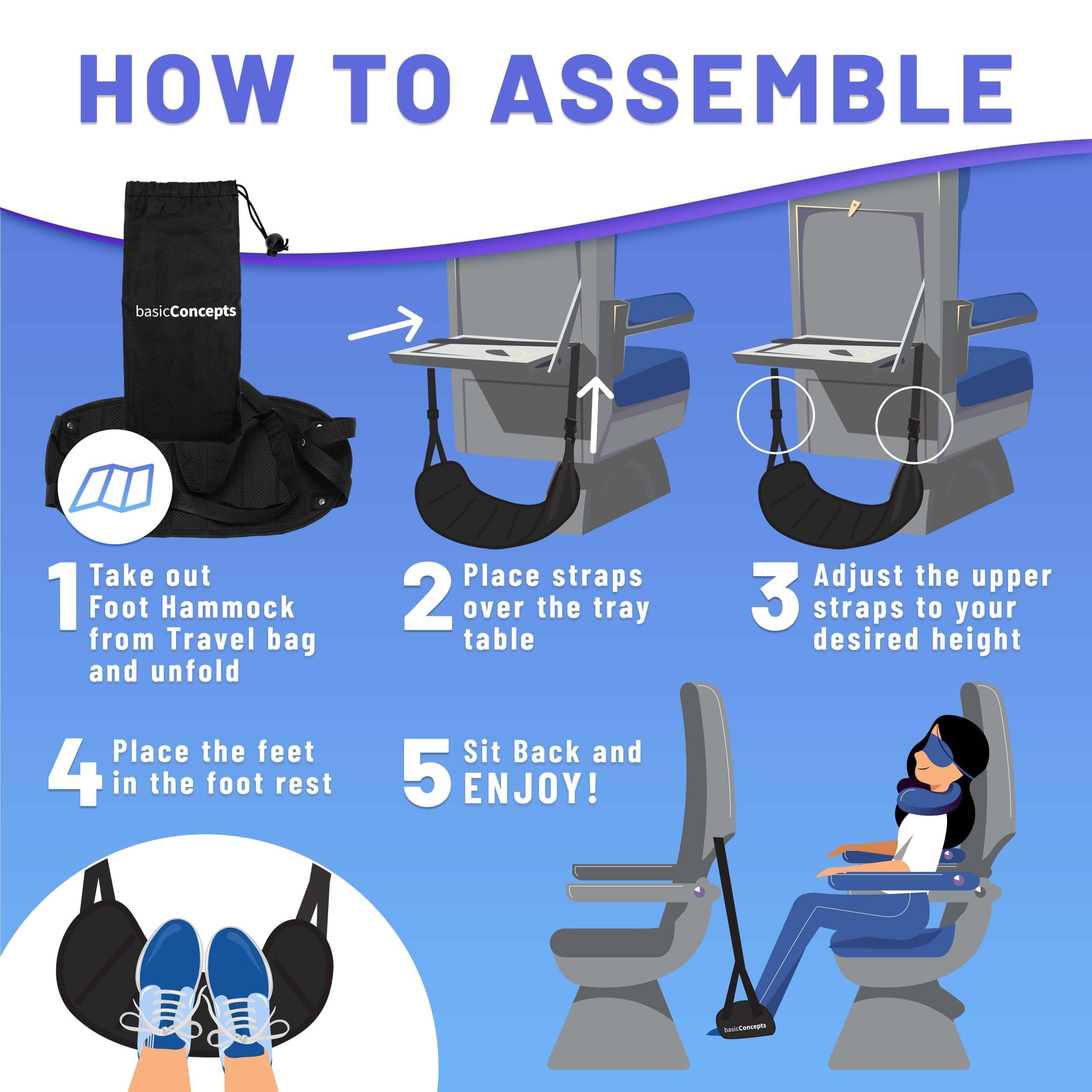 Airplane Foot Hammock (Memory Foam), Perfect Airplane Footrest to Relax Your Feet | Foot Hammock for Airplane Travel Accessories, Desk Foot Hammock, Travel Foot Rest, Comfy Foot Hanger Airplane - Image 5