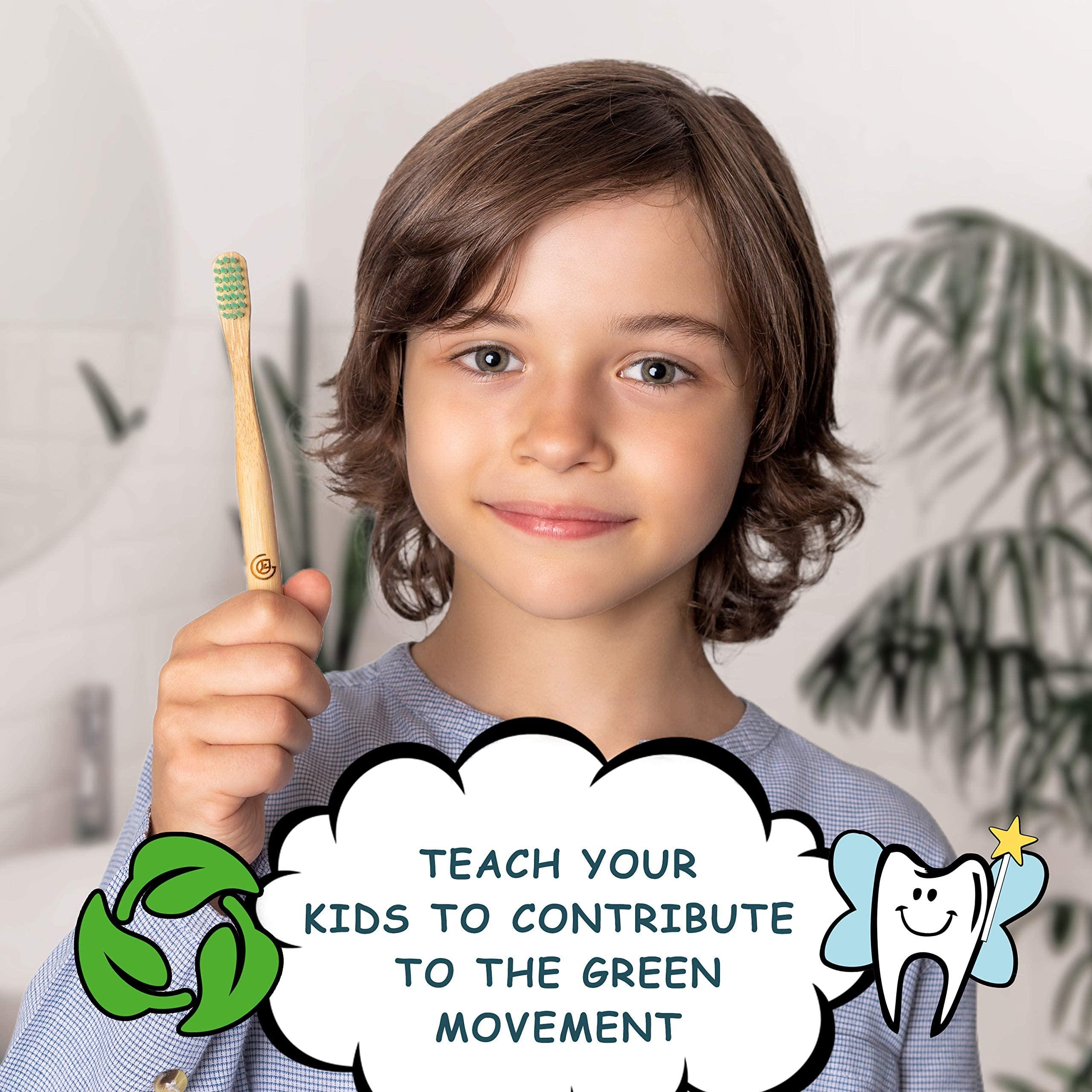 Greenzla Kids Bamboo Toothbrushes (6 Pack) | BPA Free Soft Bristles Toothbrushes | Eco-Friendly, Natural Bamboo Toothbrush Set | Biodegradable & Compostable Charcoal Wooden Toothbrushes - Image 6