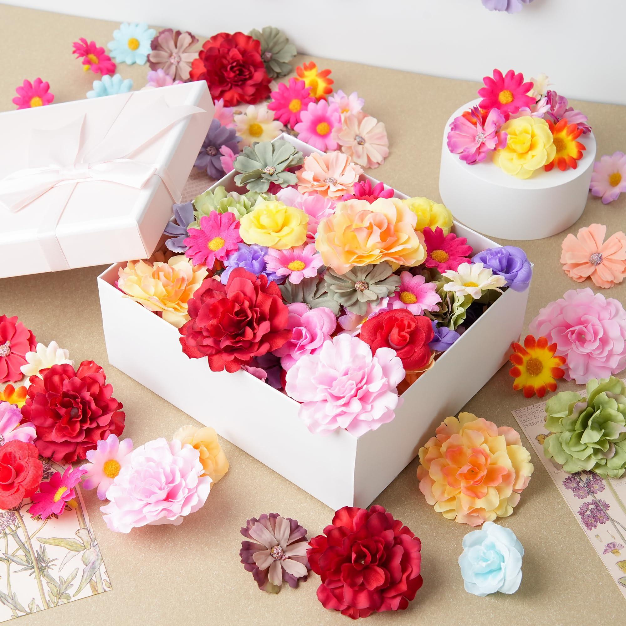 210 Pcs Mini Silk Flower Heads Small Fake Rose Daisy Faux Flowers Bulk for Crafts Artificial 3D Loose Fabric Flowers Heads Sunflower Bulk for Wedding Hair Cap Dresses Decorations (Bright Colors Mixed) - Image 8