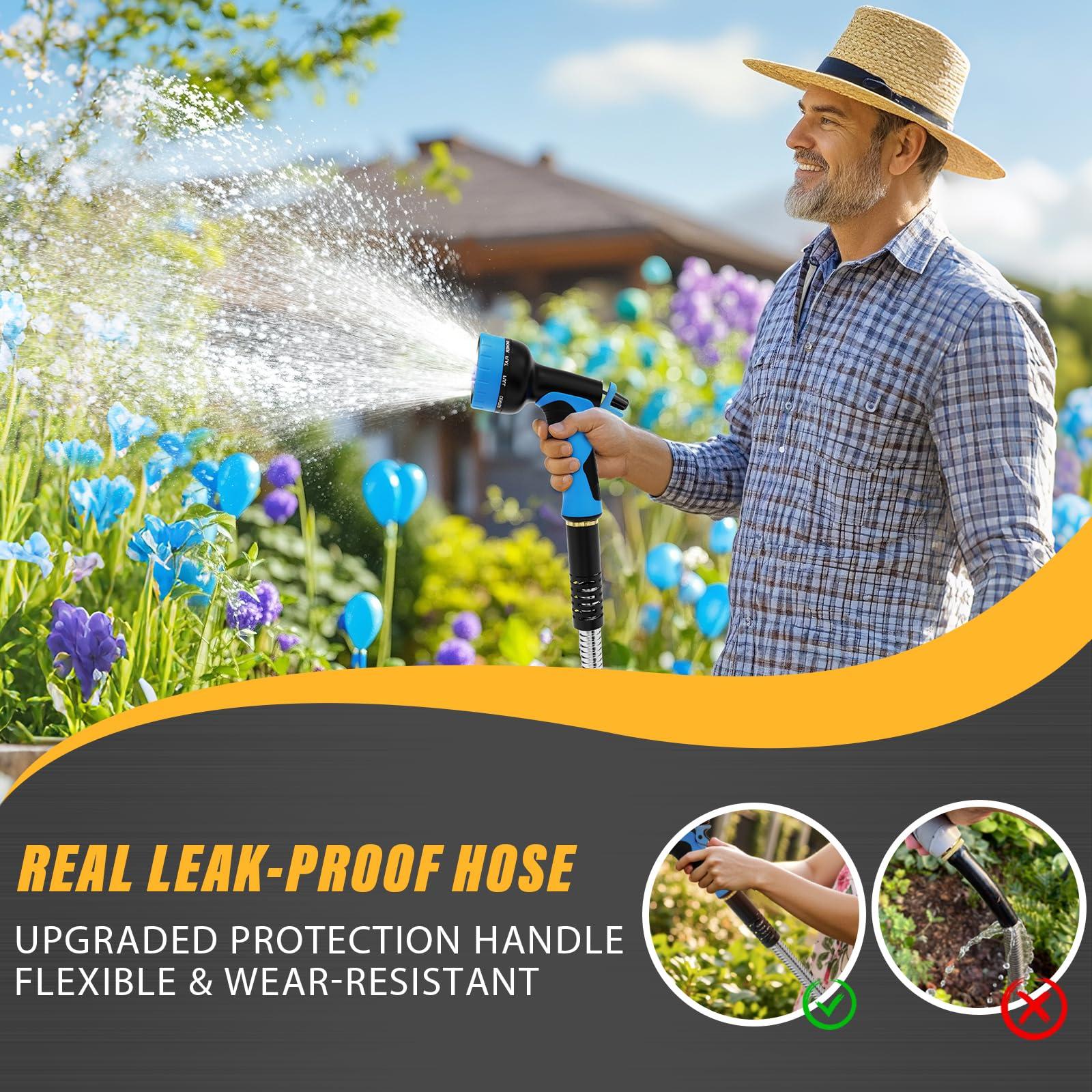 Lefree Garden Hose 100ft, Metal Garden Hose, Flexible Water Hose with 10-Function Nozzle, Stainless Steel Heavy Duty Hose, Crush Resistant, Leak Proof, No Kinks Garden Hoses for Yard, Outdoors, Rv - Image 2