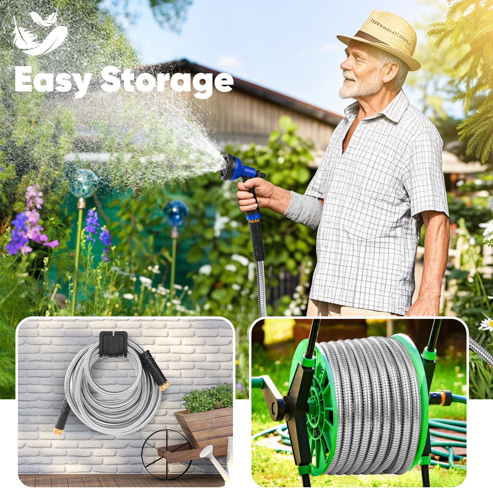 Garden Hose 25 ft, Stainless Steel Metal Water Hose with 10 Function Nozzle, Lightweight Hose, No Kink, Leak-proof, Puncture Resistant for Yard, Outdoor, RV - Image 8