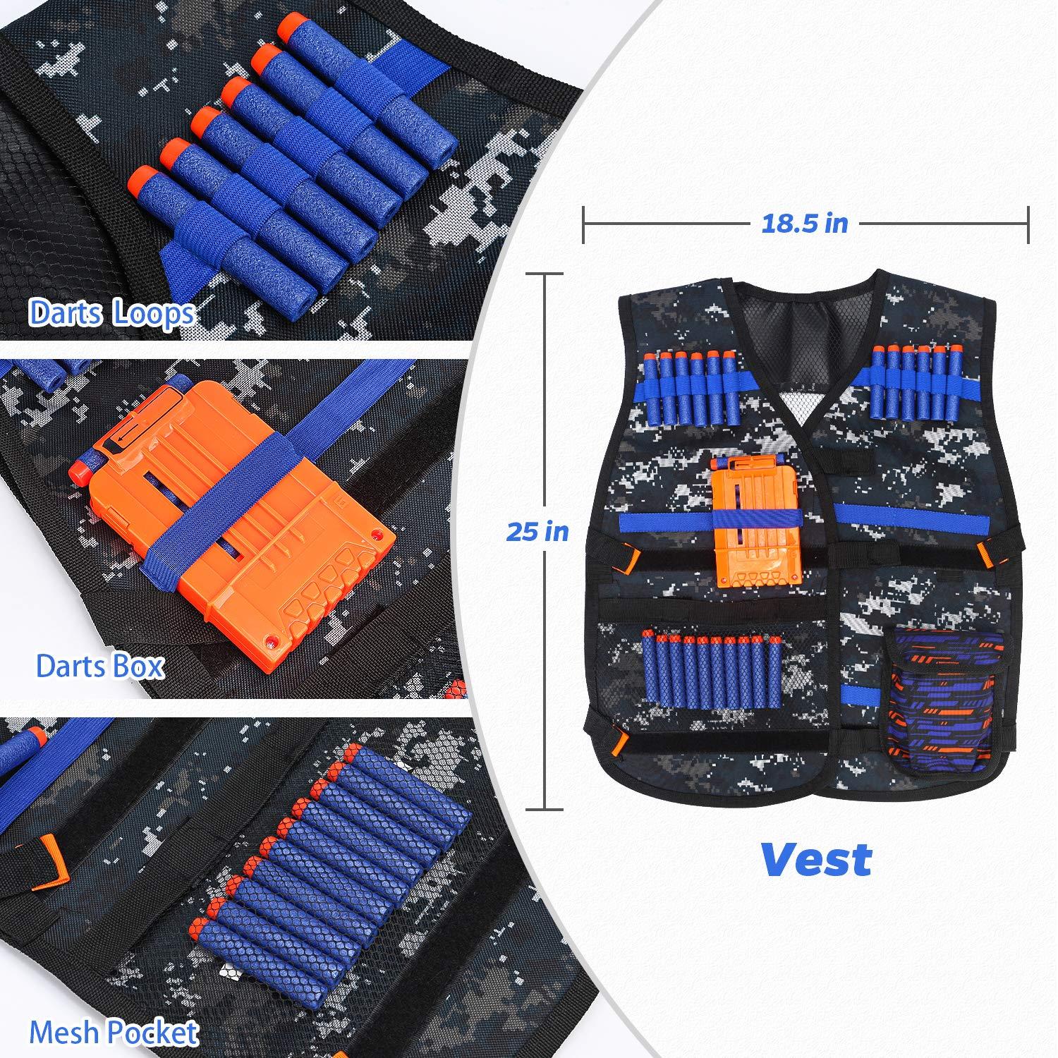 Kids Tactical Vest Kit for Nerf Guns Series with Refill Darts,Dart Pouch, Reload Clips, Tactical Mask, Wrist Band and Protective Glasses, Toys for 8 9 10 11 12 Year Boys - Image 2
