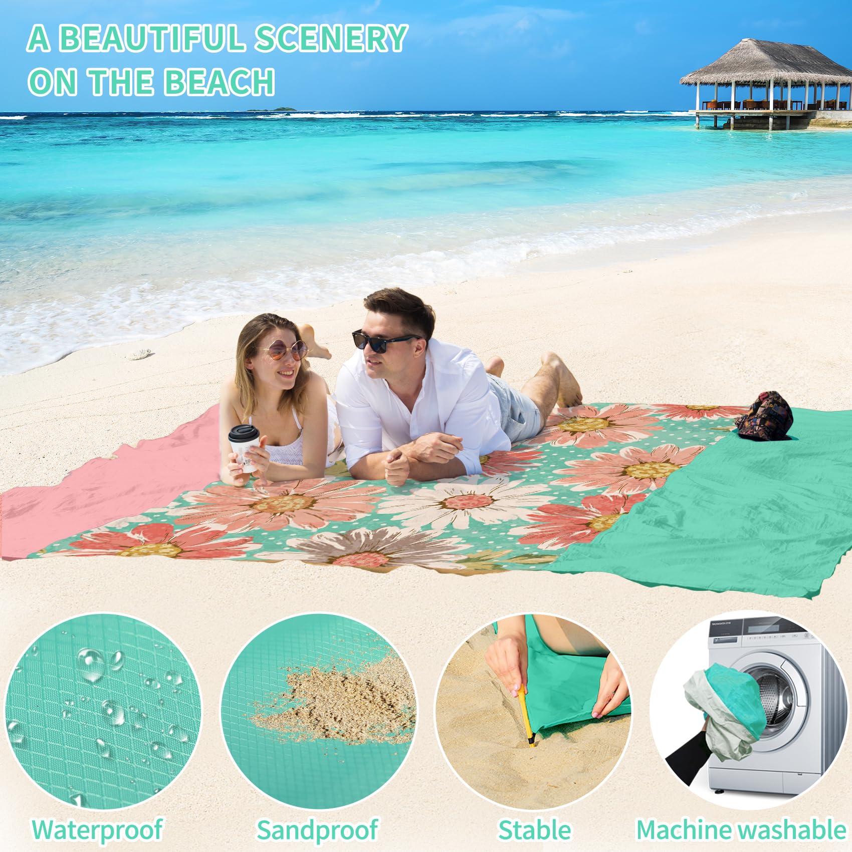 BYDOLL Beach Blanket Waterproof Sandproof 78''×81'' Suits1-4 Adults Compact Lightweight Oversized Sand-Free Blanket Large Picnic Mat for Beach Travel Camping Hiking - Image 5