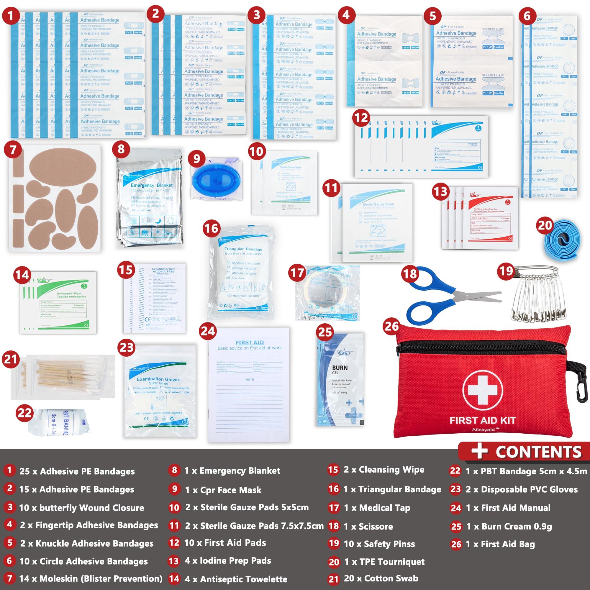 Atickyaid Mini First Aid Kit - 140 Piece Small First Aid Medical Kit for Car, Home, Office, Travel, Camping, Sports, Outdoor, School - Emergency First Aid Supplies and Survival Kit - Image 3
