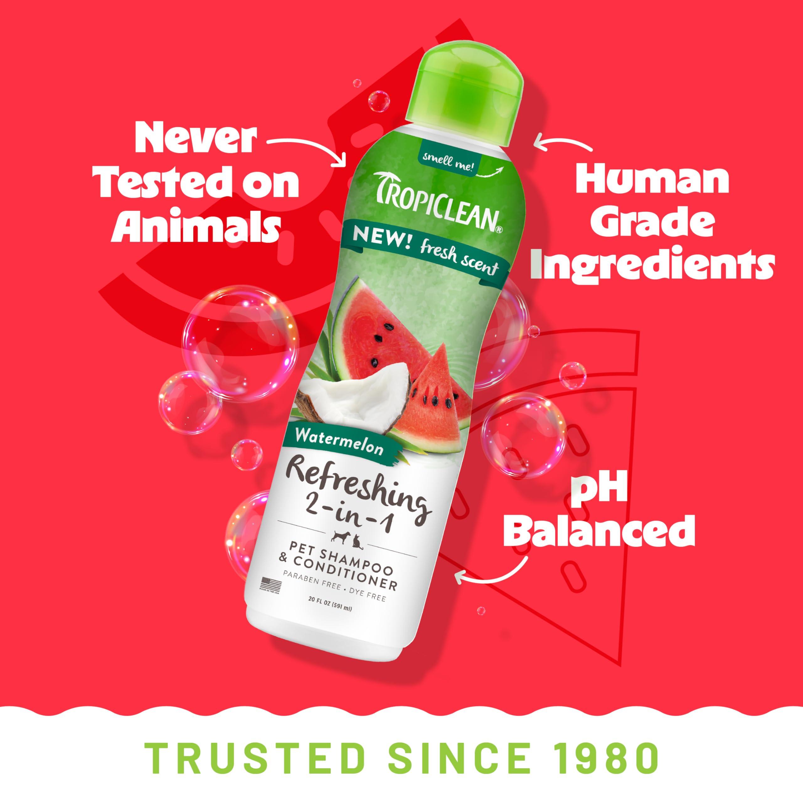 TropiClean 2-in-1 Dog Shampoo and Conditioner, Moisturizing Dog Detangler, Puppy Safe, Made in the USA, Watermelon Scent, Cat & Kitten Safe, 20oz. - Image 4
