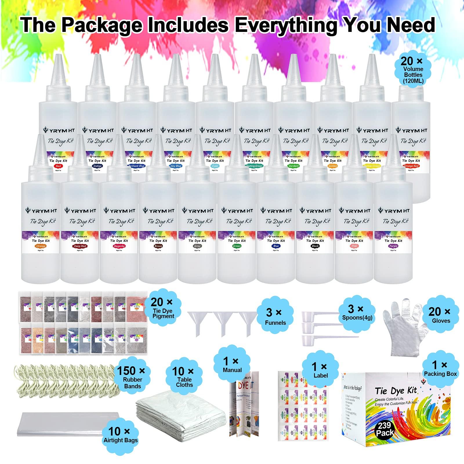 Large Tie Dye Kit for Kids and Adults - 239 Pack Permanent Tie Dye Kits for Clothing Craft Fabric Textile Party Group Handmade Project (Dye up to 60 Medium Adults T-Shirts!) - Image 5