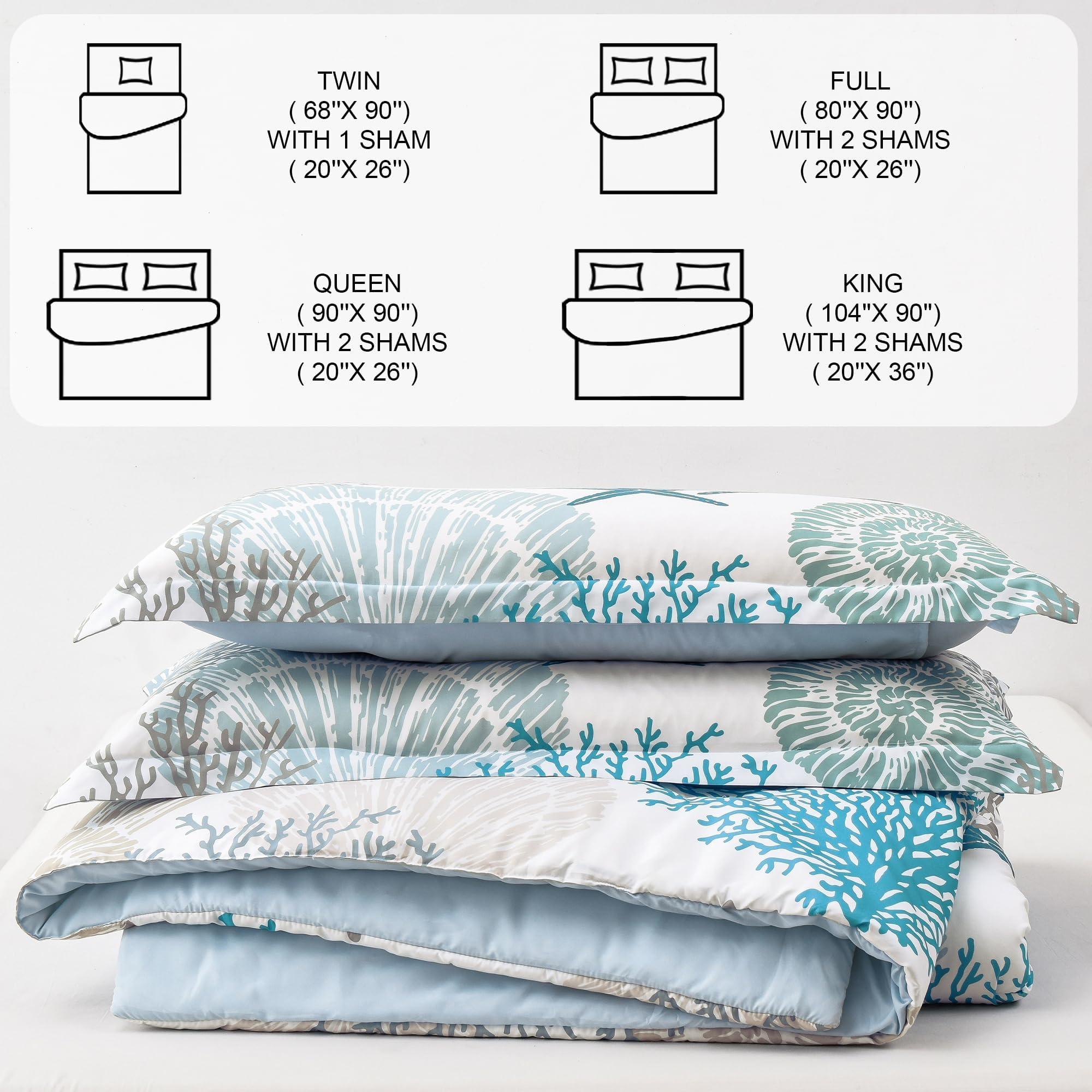 Tritard Coastal Comforter Set Queen Size 3 Piece, Soft Beach Themed Comforter, Ocean Nautical Lightweight Bedding Sets for All Seasons, (1 Reversible Comforter and 2 Pillow Shams), 90''x90'', C1 - Image 7