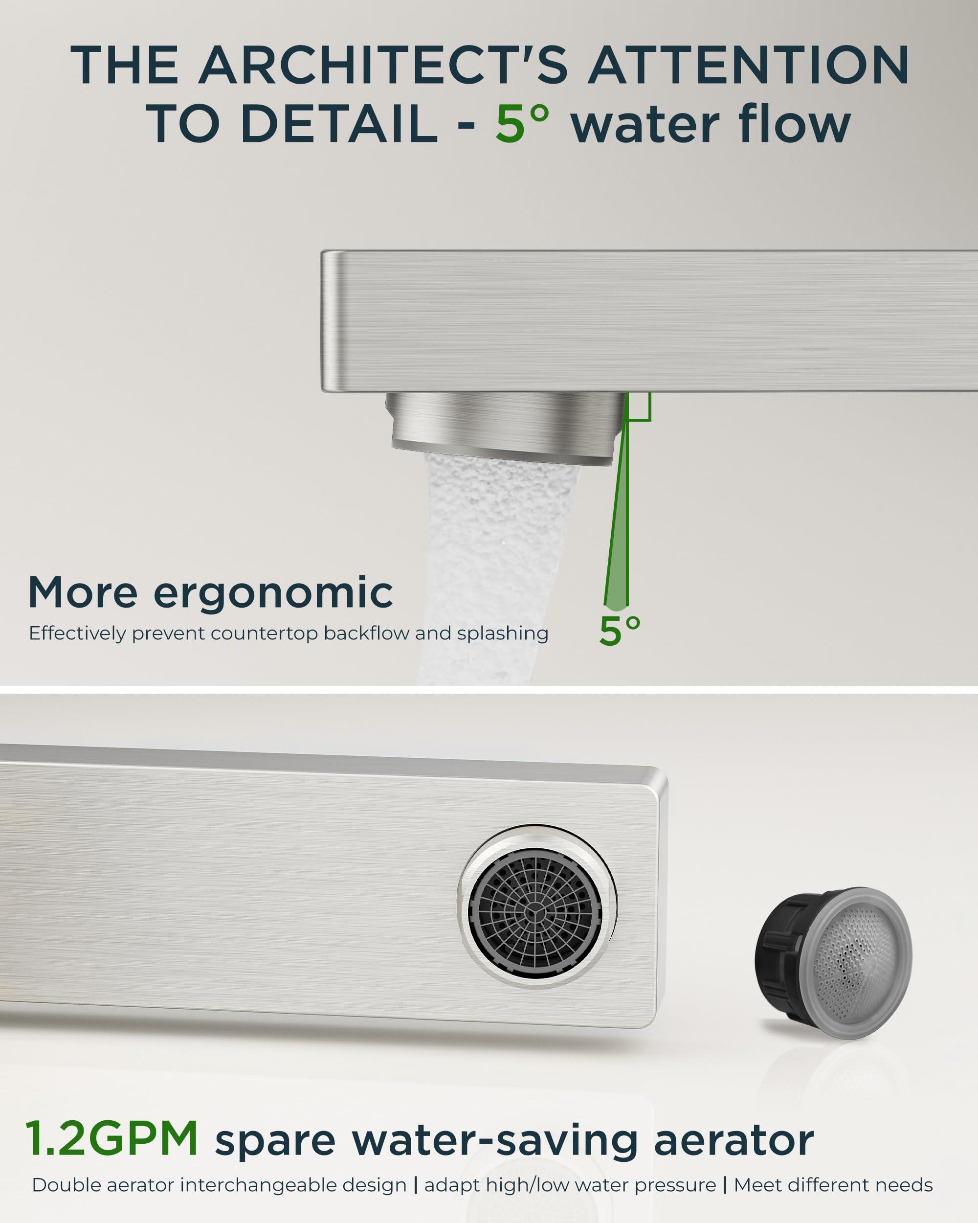 FORIOUS Brushed Nickel Bathroom Faucet for Sink 3 Hole 2 Handle, Stainless Steel Square 8" Widespread Bathroom Vanity Faucets Brushed Nickel 3 Hole with Metal Pop Up Drain, CUPC Water Hoses - Image 5