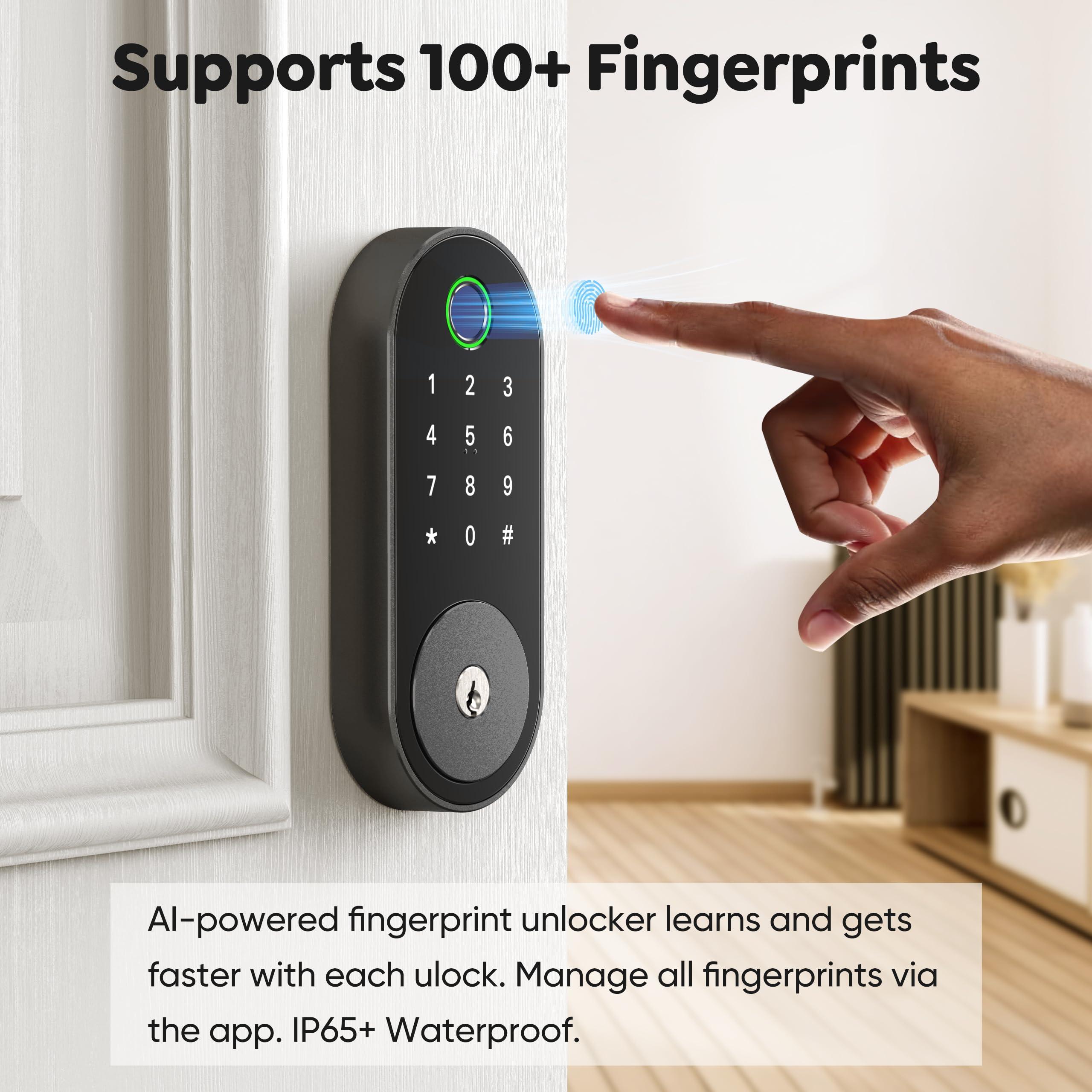 Keyless-Entry Fingerprint Deadbolt Smart Lock: Sifely Keyless Entry Door Lock, Digital Door Keypad, Electronic Deadbolt with Fingerprint & Code Access, Auto Locking, Easy to Install (Black) - Image 2