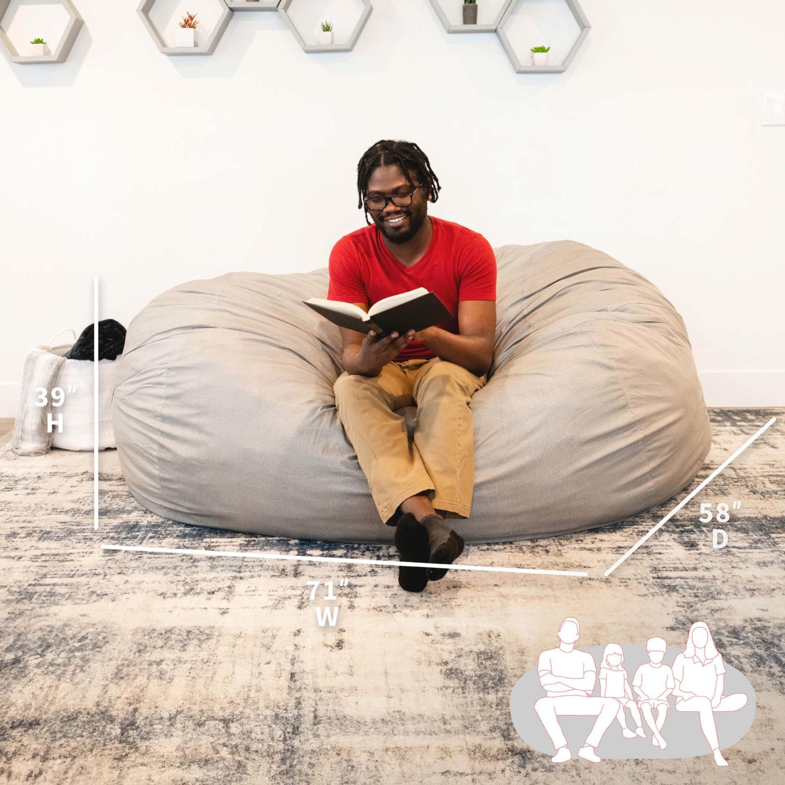 Big Joe Fuf XXL Foam Filled Bean Bag Chair with Removable Cover, Fog Lenox, Durable Woven Polyester, 6 feet Giant - Image 2