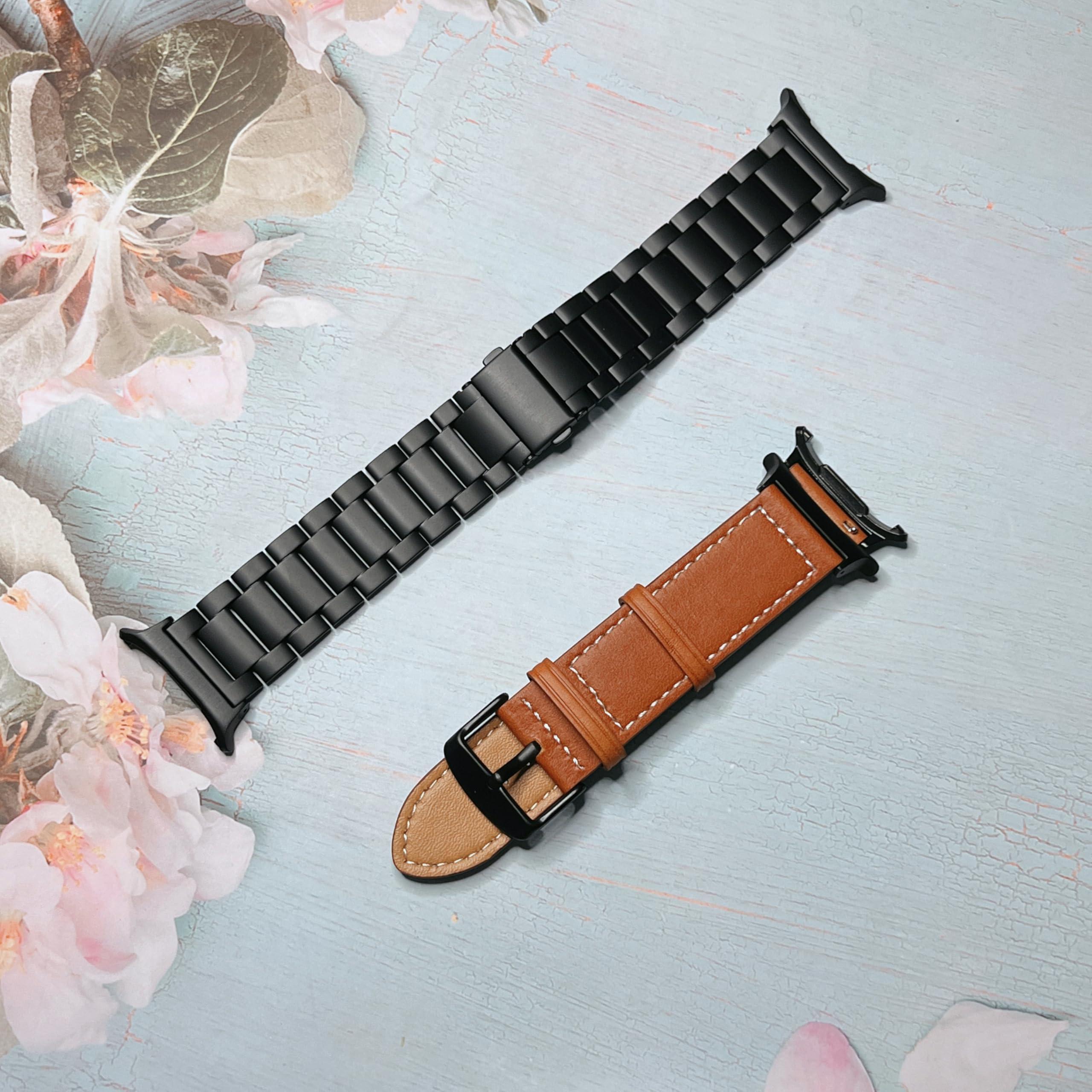 YEEJOK Compatible for Samsung Galaxy Watch Ultra 47mm Bands, Stainless Steel Metal+Leather Watch Straps Replacement for Men Women Smartwatch Accessory - Image 7