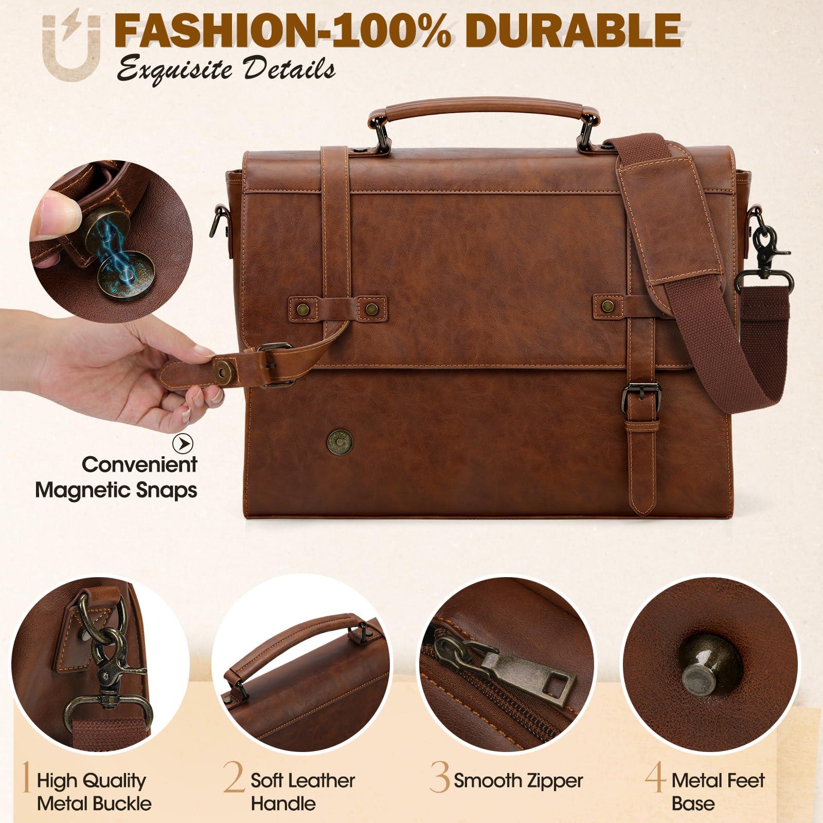 RAINSMORE Mens Messenger Bag 17 Inch Waterproof Vintage Leather Laptop Briefcase Large Laptop Bag Satchel Bag Computer Shoulder Bag for Office Business Travel College,Brown - Image 5