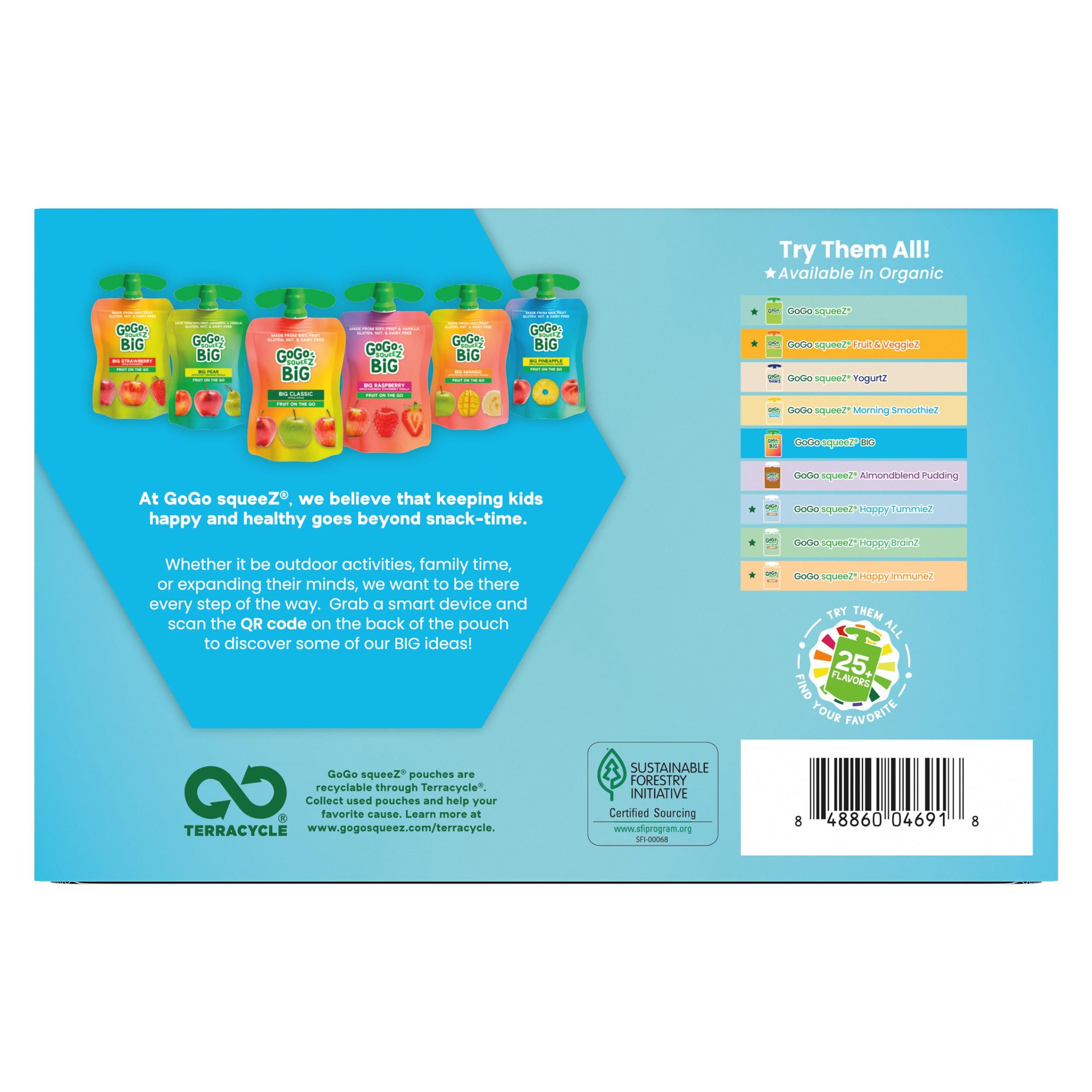 GoGo squeeZ BIG Applesauce & Fruit Puree with Vanilla and Cinnamon Variety Pack, Pear & Raspberry, 4.2 oz. (Pack of 20), Unsweetened Fruit Snacks for Kids, Gluten Free, Nut Free, Dairy Free Pouches - Image 4